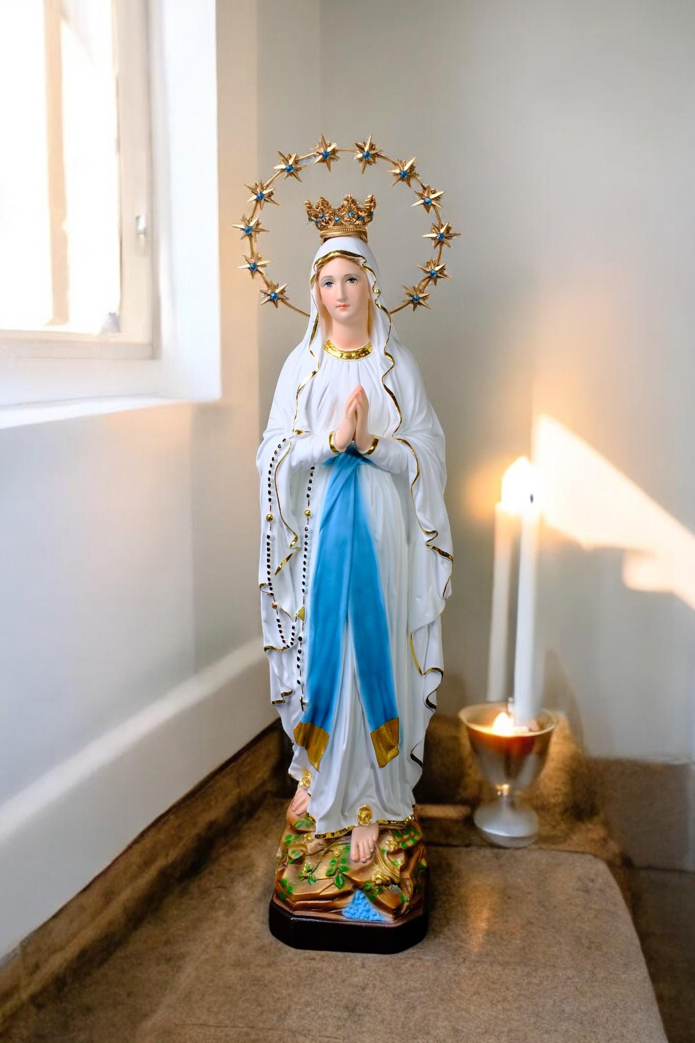 Handmade Our Lady of Lourdes Statue | Catholic Marian Art (48cm)