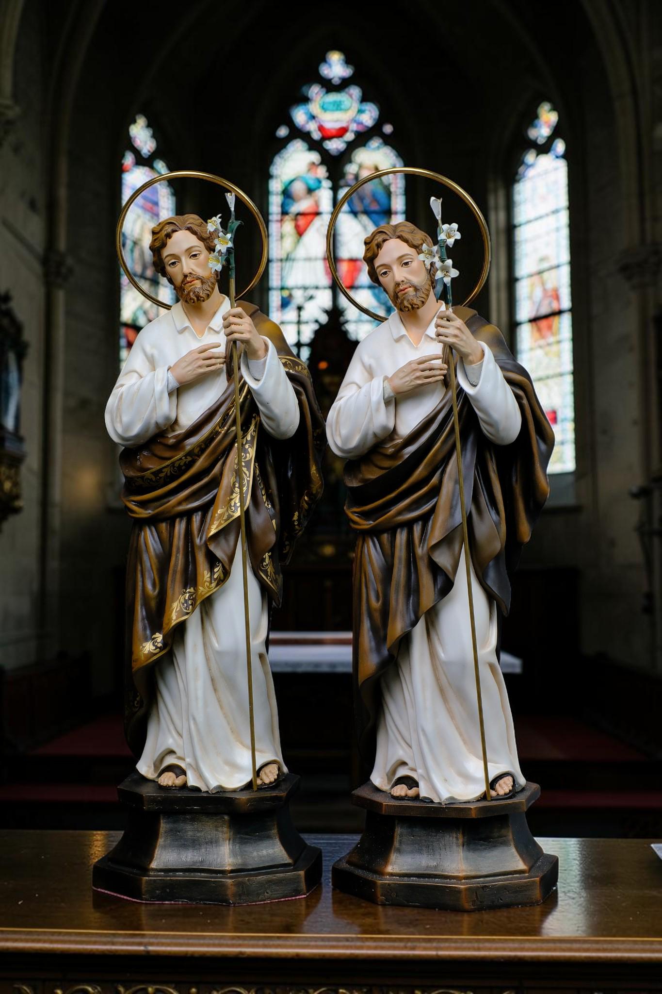 Handmade St. Joseph Statue with Lily, 50cm Antique Dusty Finish, Stone Resin Figurine __etsy:8143788764