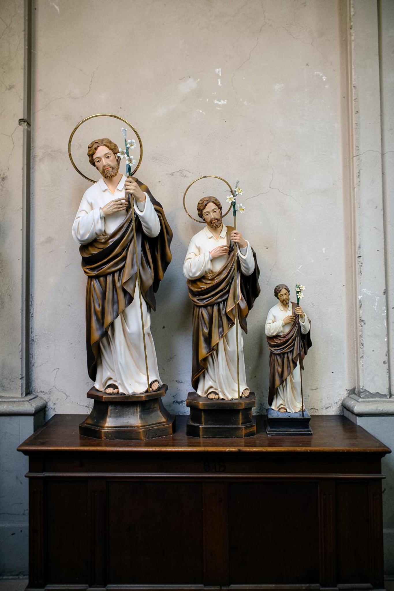 Handmade St. Joseph Statue with Lily, 50cm Antique Dusty Finish, Stone Resin Figurine __etsy:8143788760