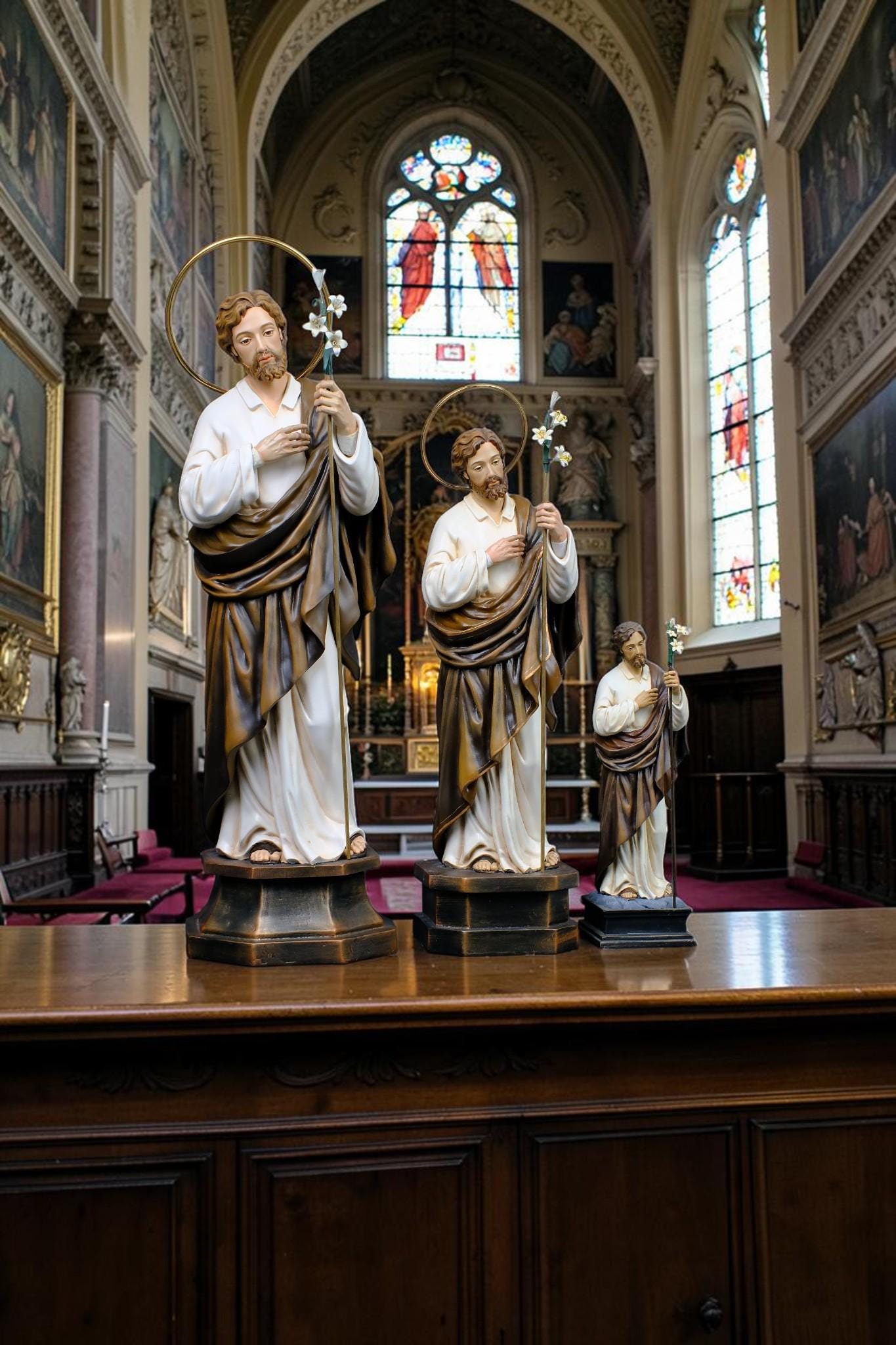 Handmade St. Joseph Statue with Lily, 50cm Antique Dusty Finish, Stone Resin Figurine __etsy:8143788766