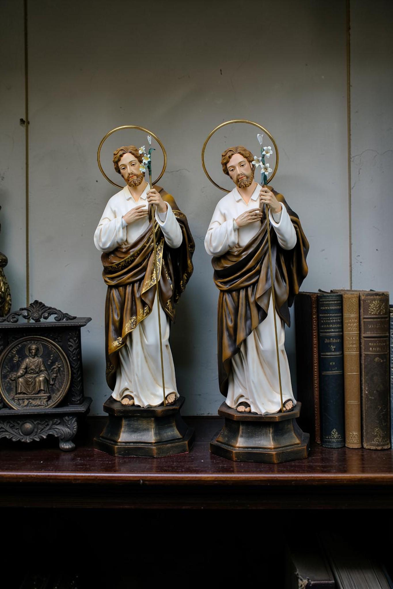 Handmade St. Joseph Statue with Lily, 50cm Antique Dusty Finish, Stone Resin Figurine __etsy:8191695013