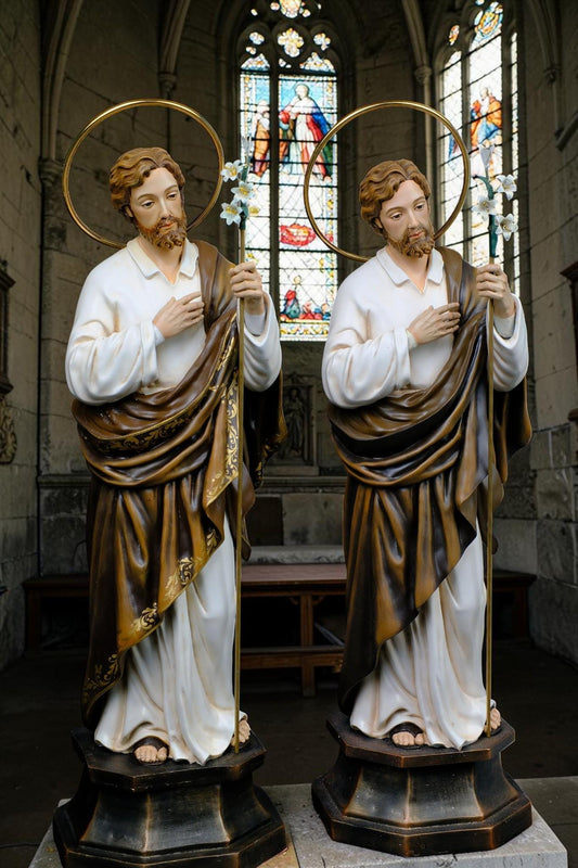 Handmade St. Joseph Statue with Lily, 50cm Antique Dusty Finish, Stone Resin Figurine __etsy:8143788692