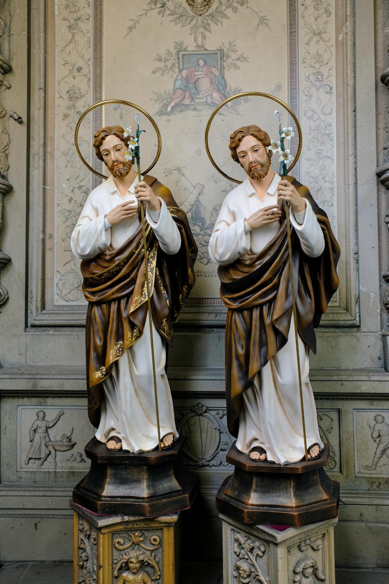 Handmade St. Joseph Statue with Lily, 50cm Antique Dusty Finish, Stone Resin Figurine __etsy:8191691953