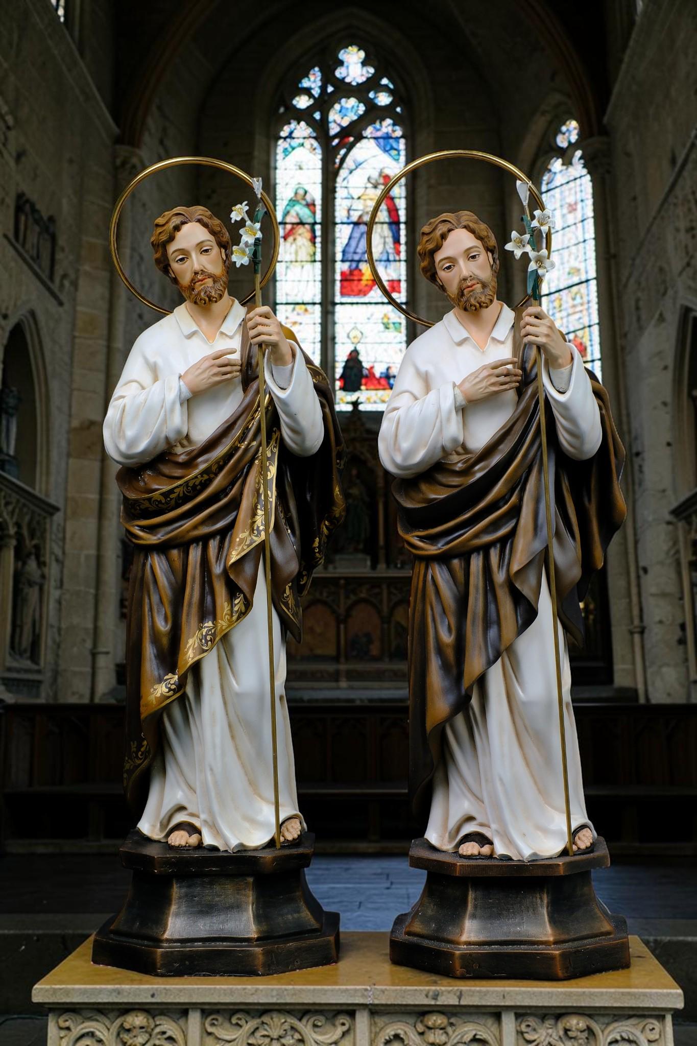 Handmade St. Joseph Statue with Lily, 50cm Antique Dusty Finish, Stone Resin Figurine __etsy:8191691957