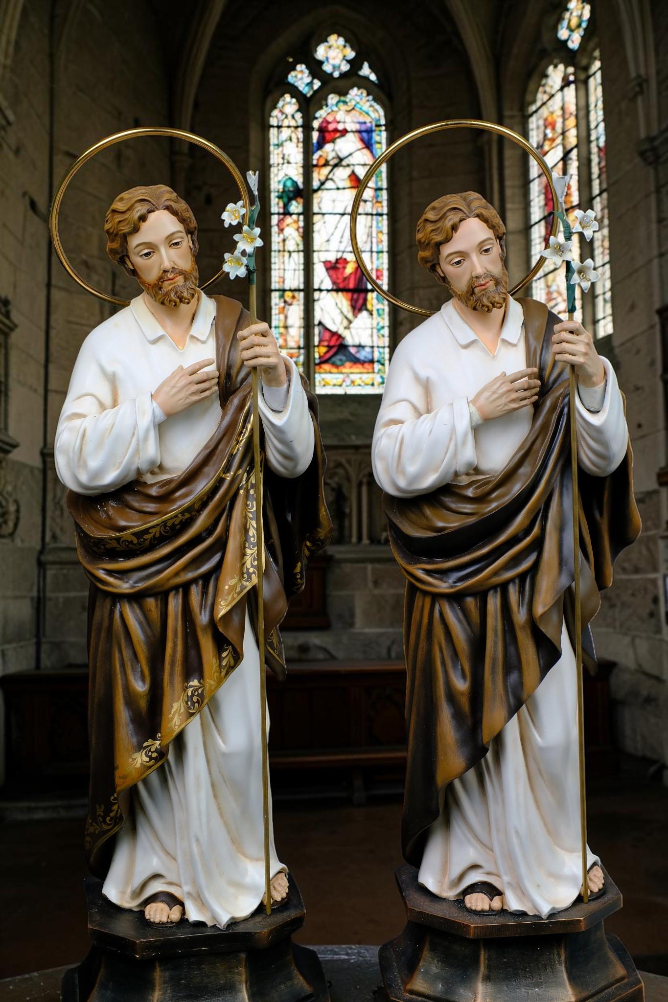 Handmade St. Joseph Statue with Lily, 50cm Antique Dusty Finish, Stone Resin Figurine __etsy:8191691961
