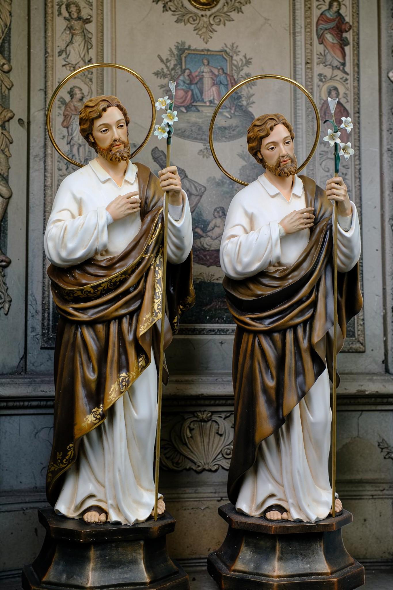Handmade St. Joseph Statue with Lily, 50cm Antique Dusty Finish, Stone Resin Figurine __etsy:8191691983