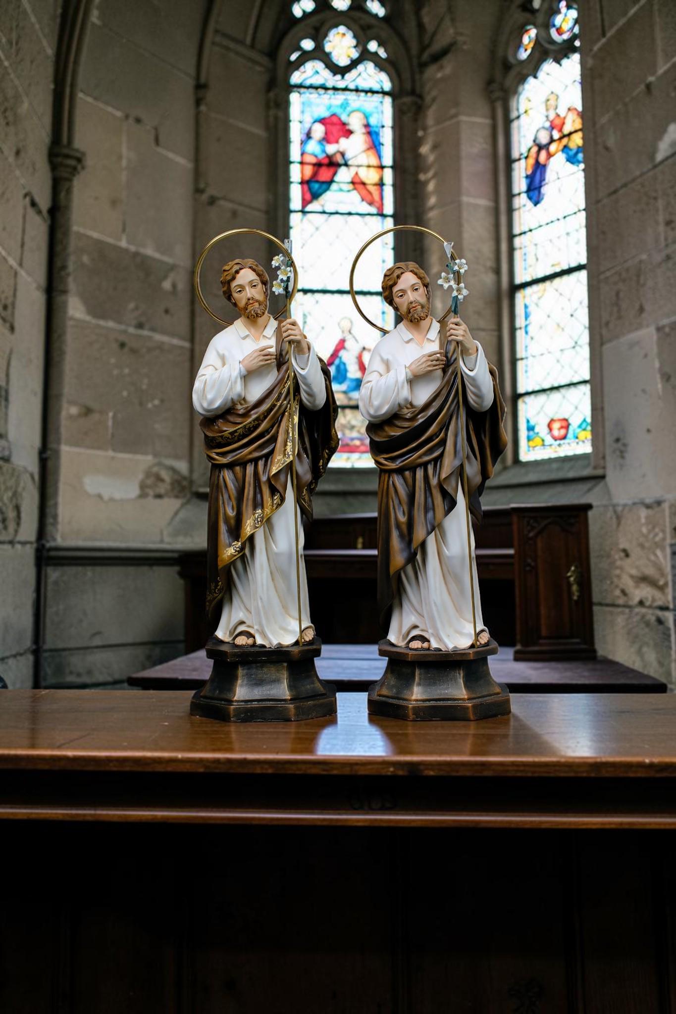 Handmade St. Joseph Statue with Lily, 50cm Antique Dusty Finish, Stone Resin Figurine __etsy:8143788740