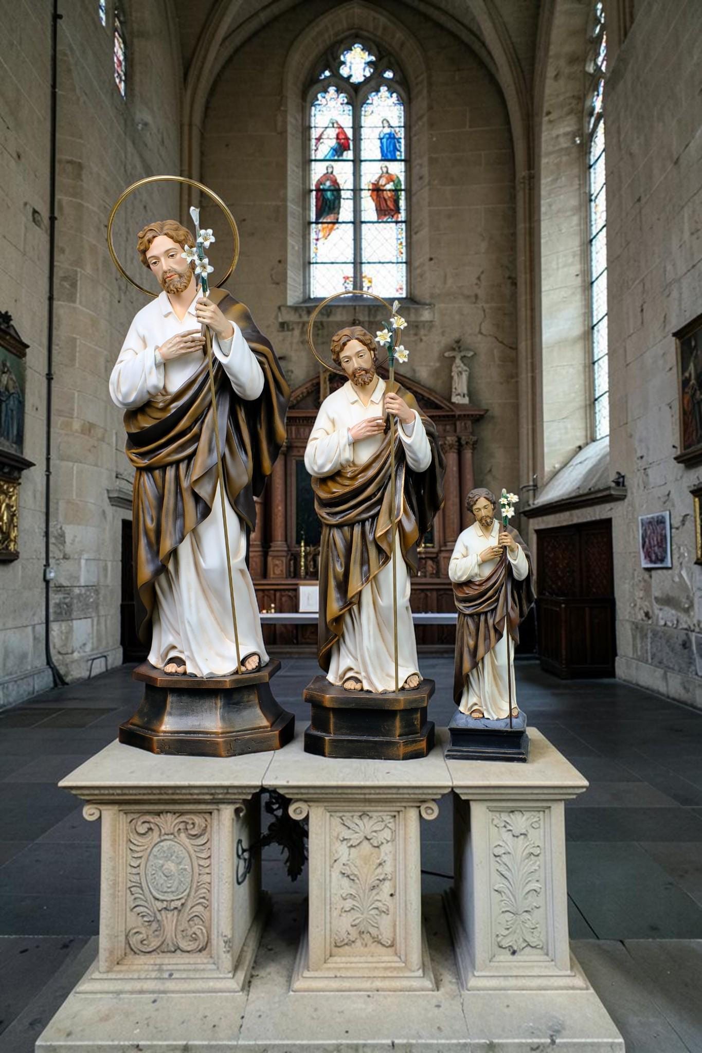 Handmade St. Joseph Statue with Lily, 50cm Antique Dusty Finish, Stone Resin Figurine __etsy:8191692005
