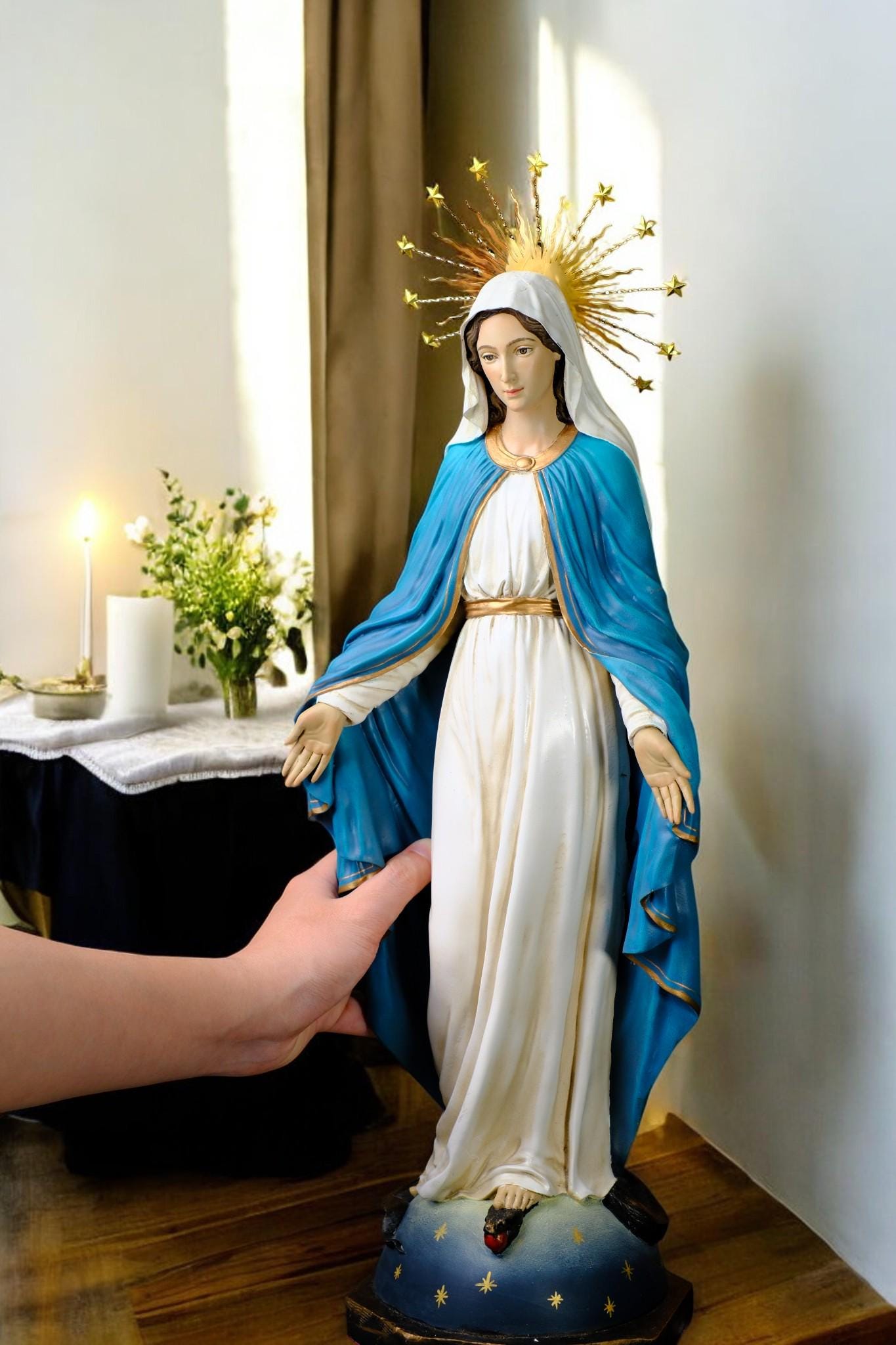 Our Lady of Grace Statue  Catholic Virgin Mary Statue Religious Home Altar Decor Prayer Figurine Catholic Gift Handmade __etsy:7382084240
