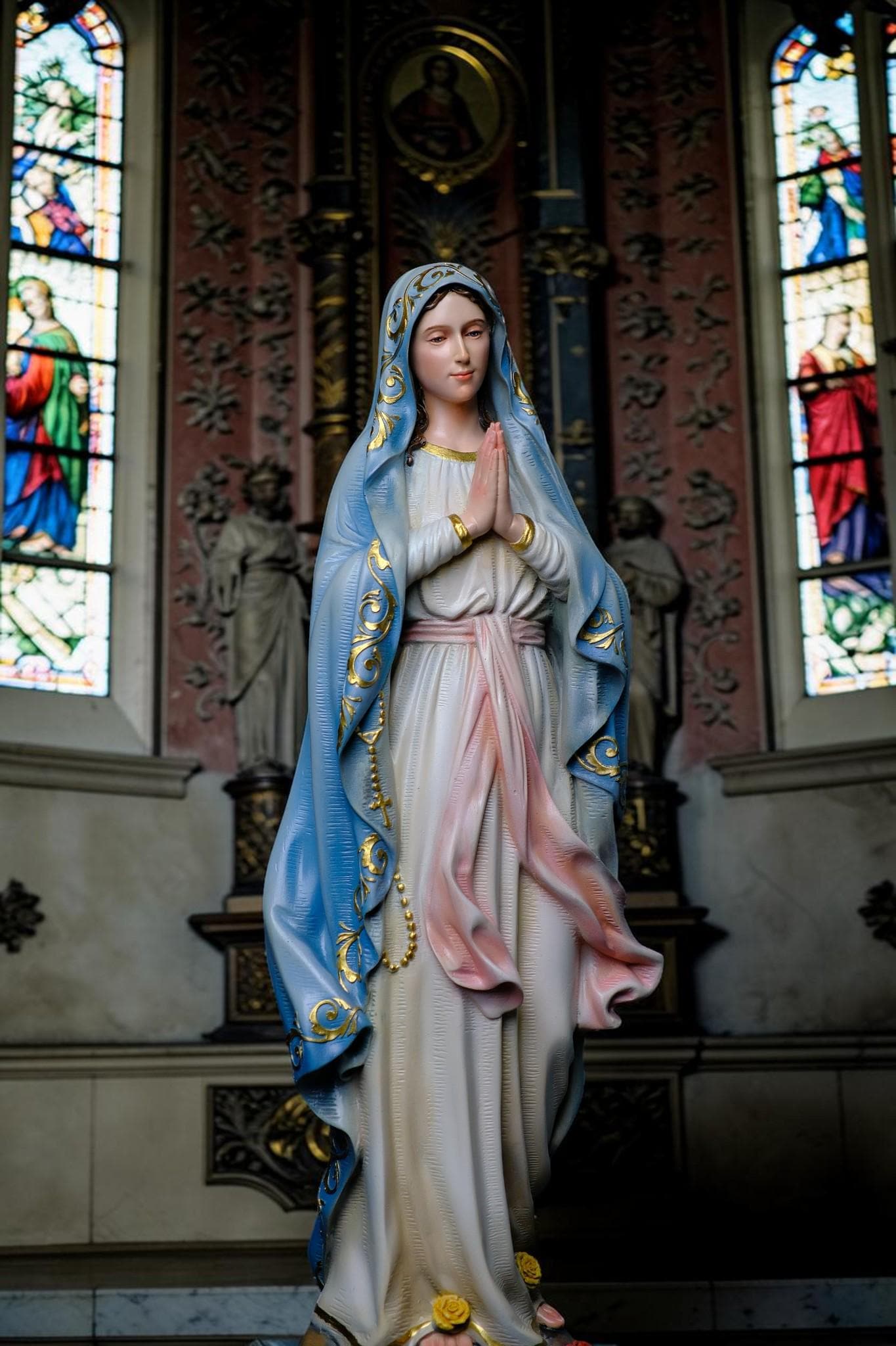 Our Lady of Lourdes Statue, Hand-Painted Catholic Figurine, Religious Decor, Prayer Altar Piece __etsy:7990486844