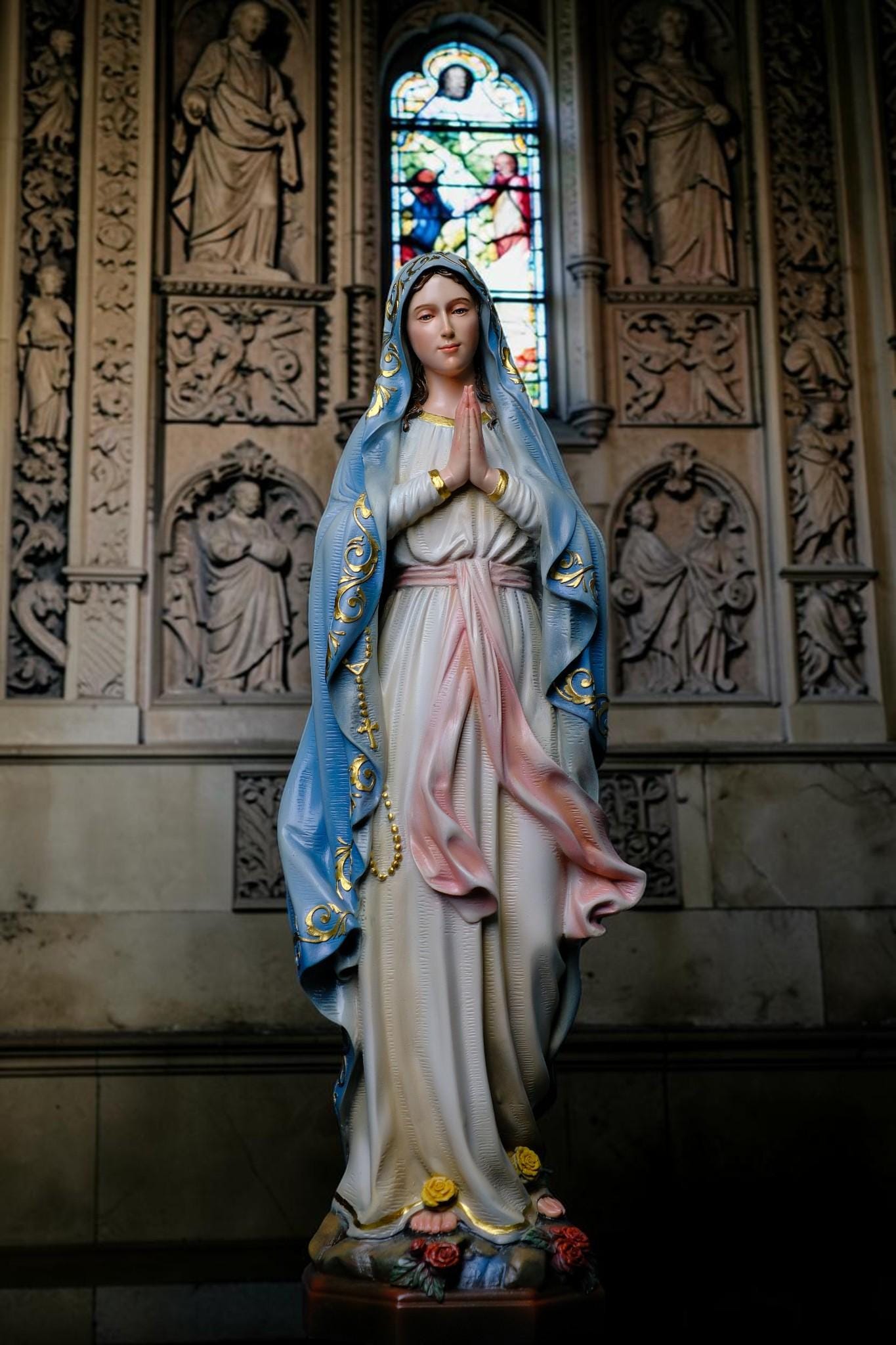 Our Lady of Lourdes Statue, Hand-Painted Catholic Figurine, Religious Decor, Prayer Altar Piece __etsy:8038426339