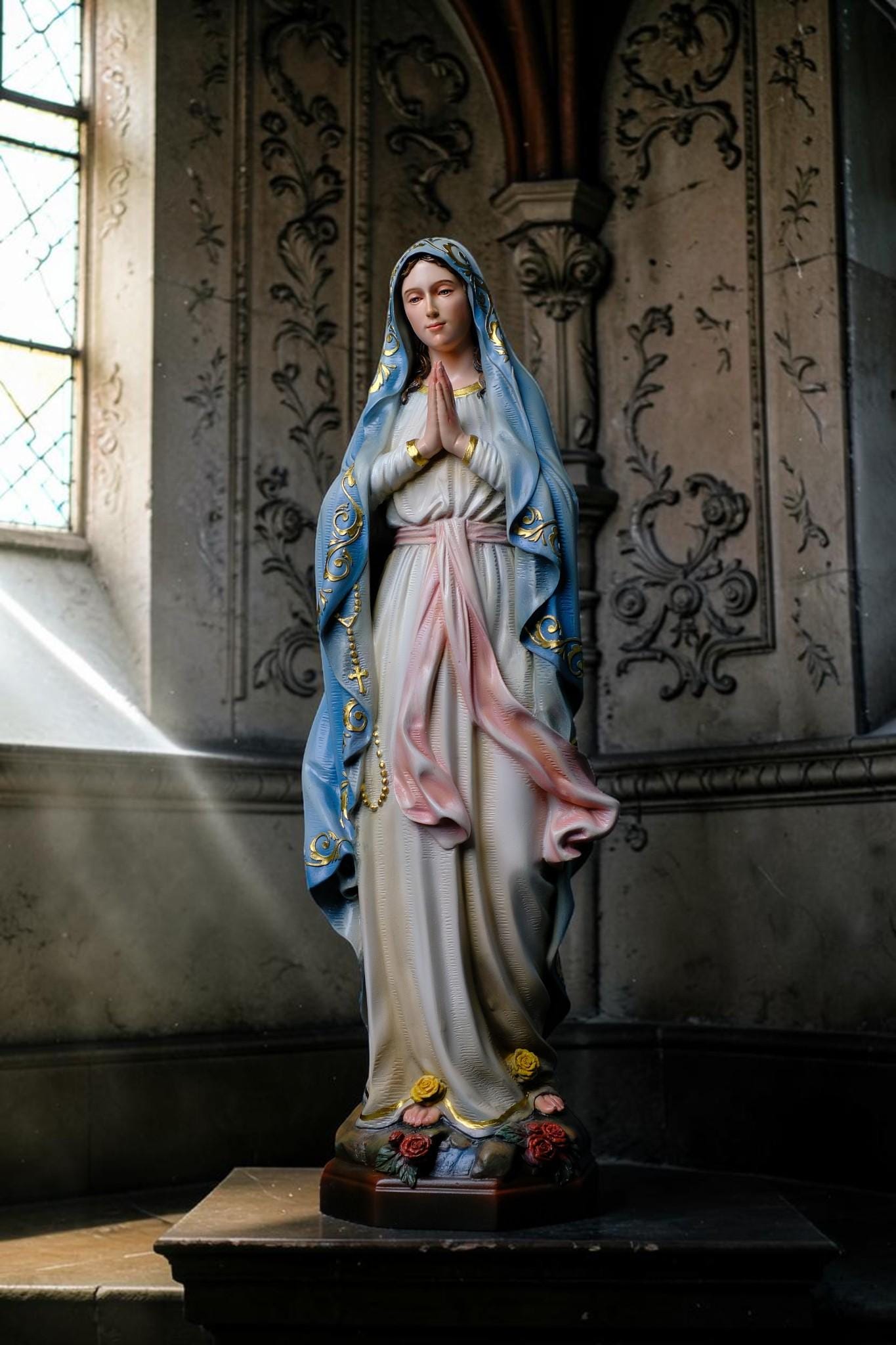 Our Lady of Lourdes Statue, Hand-Painted Catholic Figurine, Religious Decor, Prayer Altar Piece __etsy:7990486842