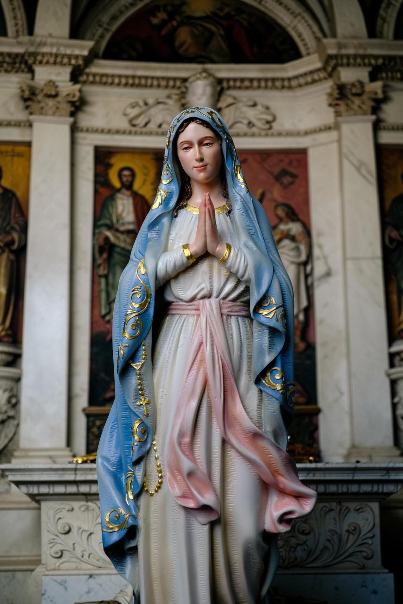 Our Lady of Lourdes Statue, Hand-Painted Catholic Figurine, Religious Decor, Prayer Altar Piece __etsy:7990486778