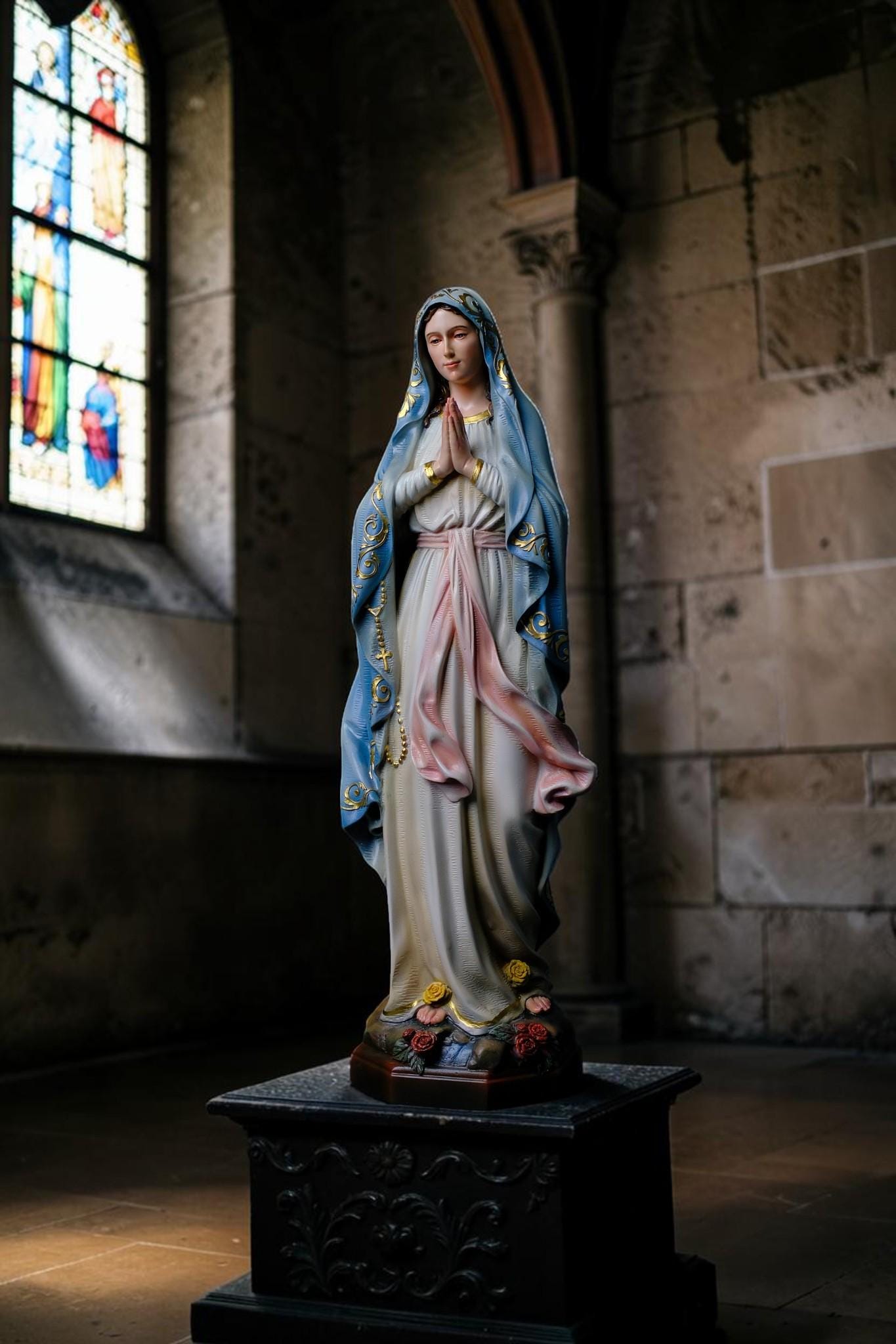 Our Lady of Lourdes Statue, Hand-Painted Catholic Figurine, Religious Decor, Prayer Altar Piece __etsy:7990486768