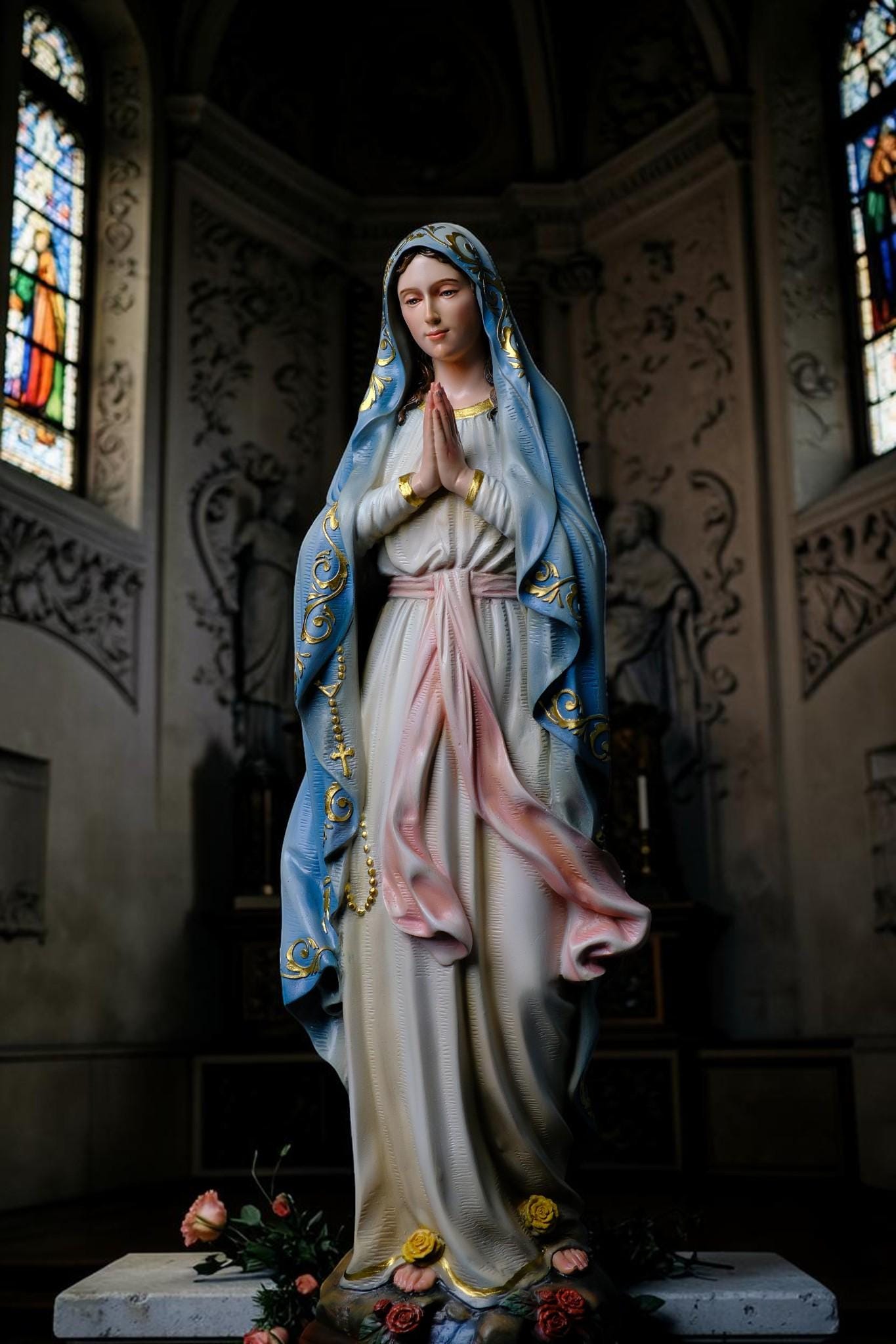 Our Lady of Lourdes Statue, Hand-Painted Catholic Figurine, Religious Decor, Prayer Altar Piece __etsy:8038426333