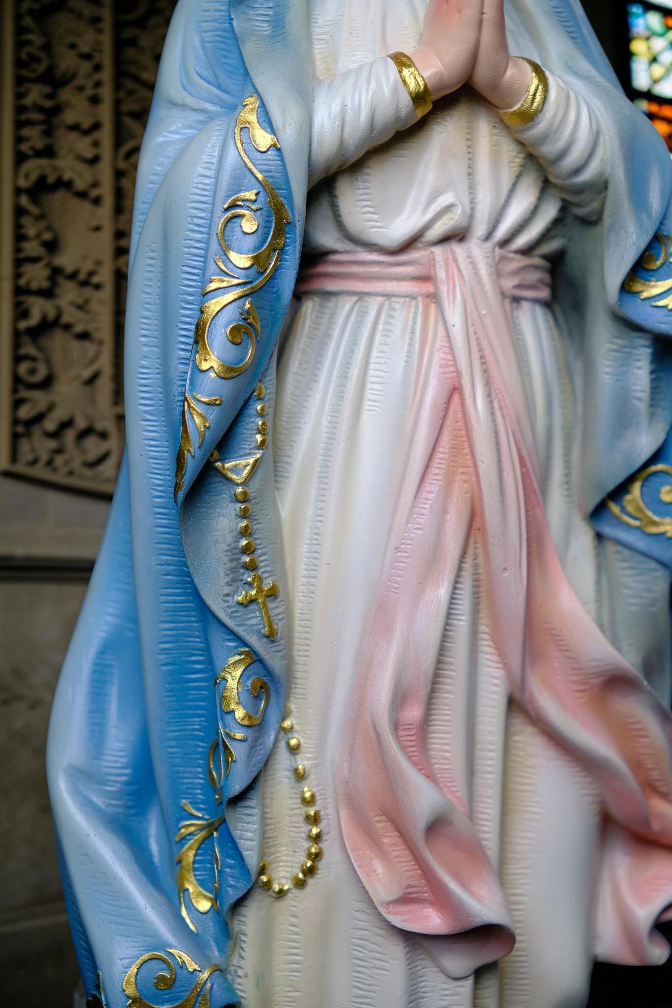 Our Lady of Lourdes Statue, Hand-Painted Catholic Figurine, Religious Decor, Prayer Altar Piece __etsy:8038426345