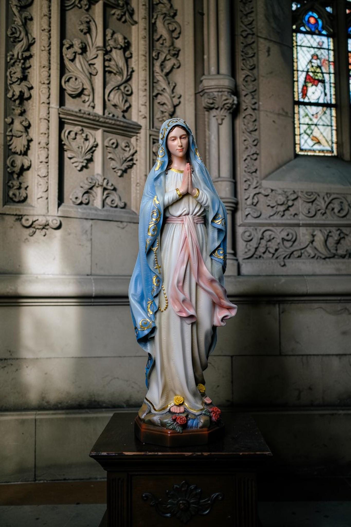 Our Lady of Lourdes Statue, Hand-Painted Catholic Figurine, Religious Decor, Prayer Altar Piece __etsy:8038433383
