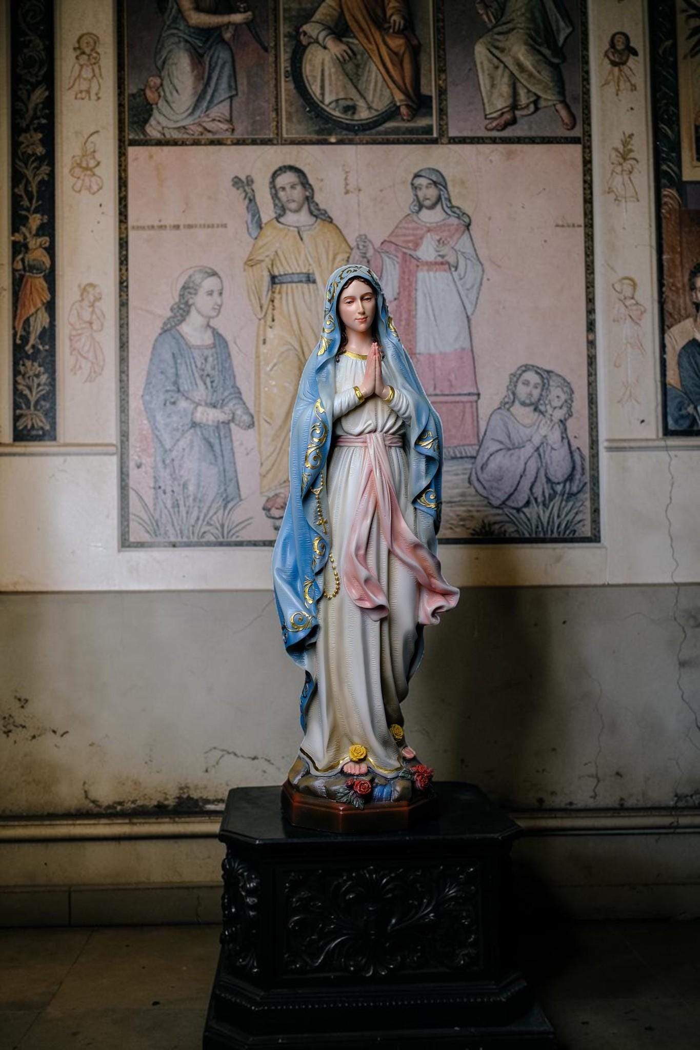 Our Lady of Lourdes Statue, Hand-Painted Catholic Figurine, Religious Decor, Prayer Altar Piece __etsy:8038423315