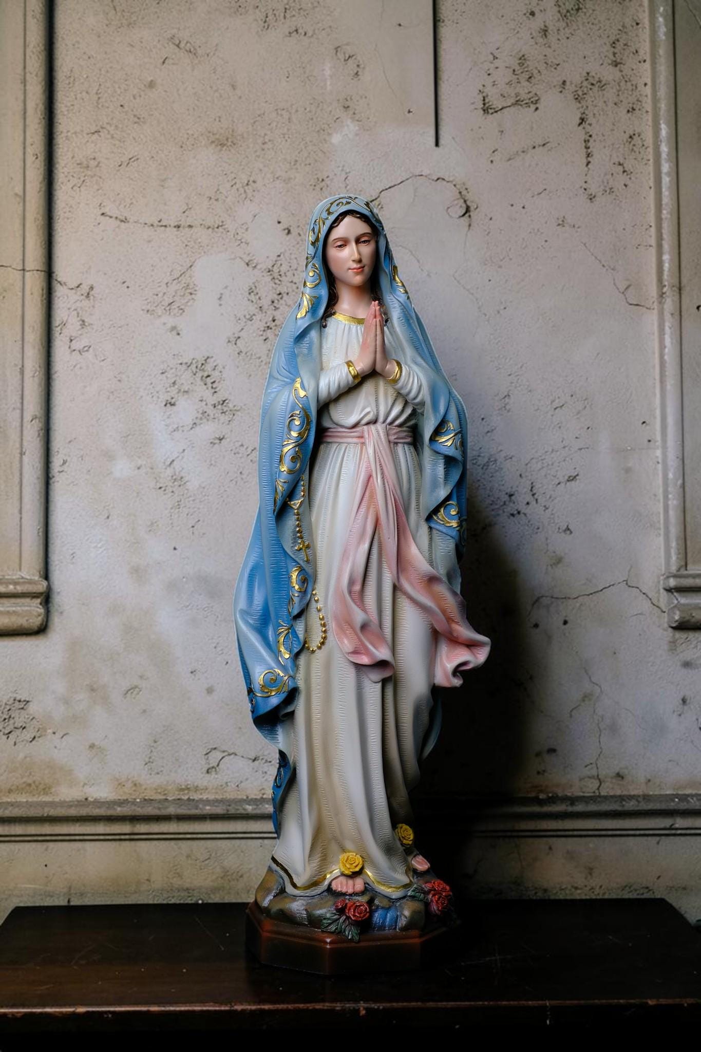 Our Lady of Lourdes Statue, Hand-Painted Catholic Figurine, Religious Decor, Prayer Altar Piece __etsy:8038423317