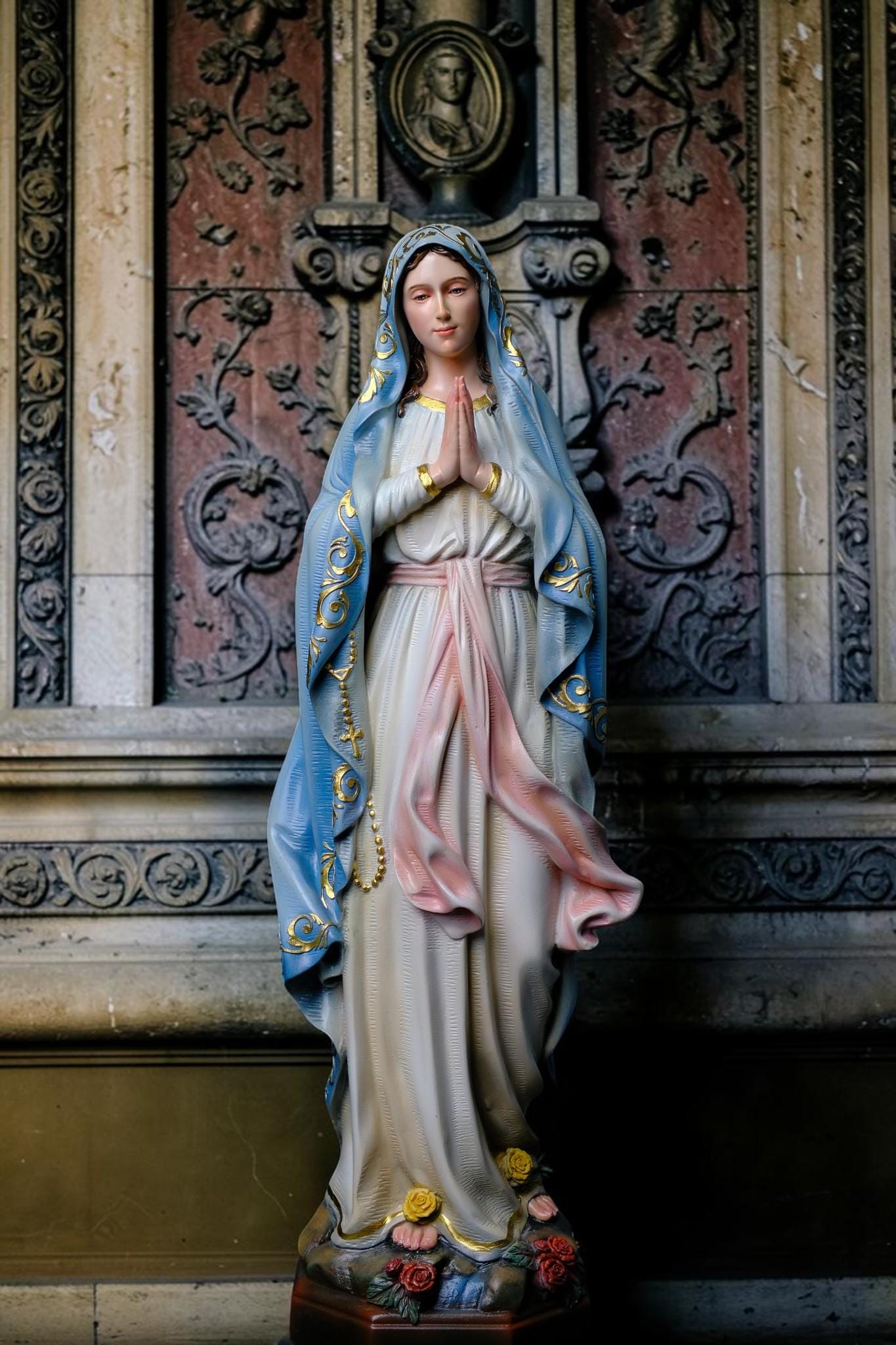 Our Lady of Lourdes Statue, Hand-Painted Catholic Figurine, Religious Decor, Prayer Altar Piece __etsy:7990486848