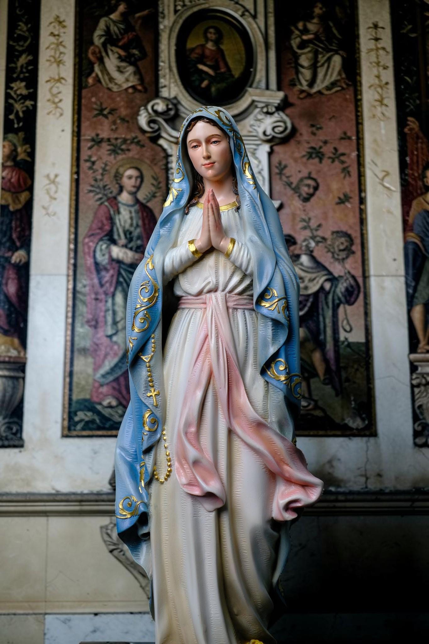 Our Lady of Lourdes Statue, Hand-Painted Catholic Figurine, Religious Decor, Prayer Altar Piece __etsy:8038426295