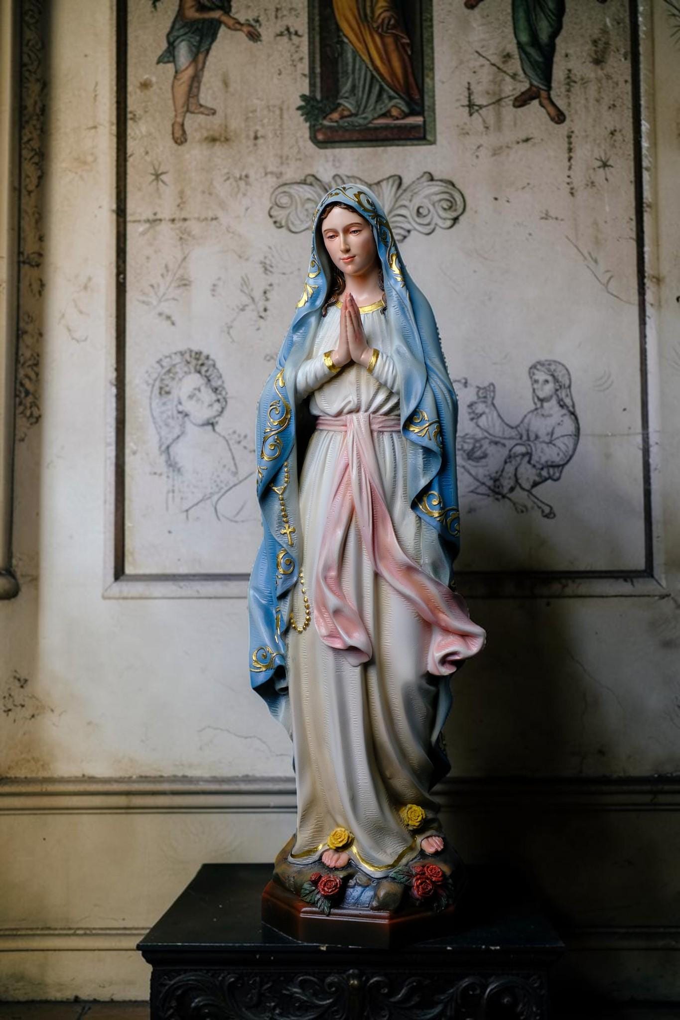 Our Lady of Lourdes Statue, Hand-Painted Catholic Figurine, Religious Decor, Prayer Altar Piece __etsy:8038426253