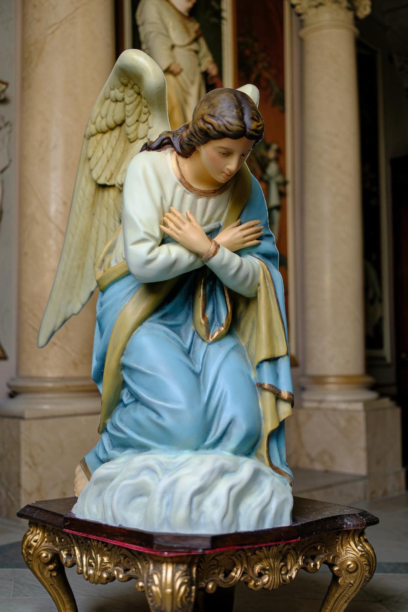 Pair of Kneeling Angel Statues Catholic Angel Figurines Prayer Altar Decor Religious Home Decor Christian Gift Church Display __etsy:8062126584