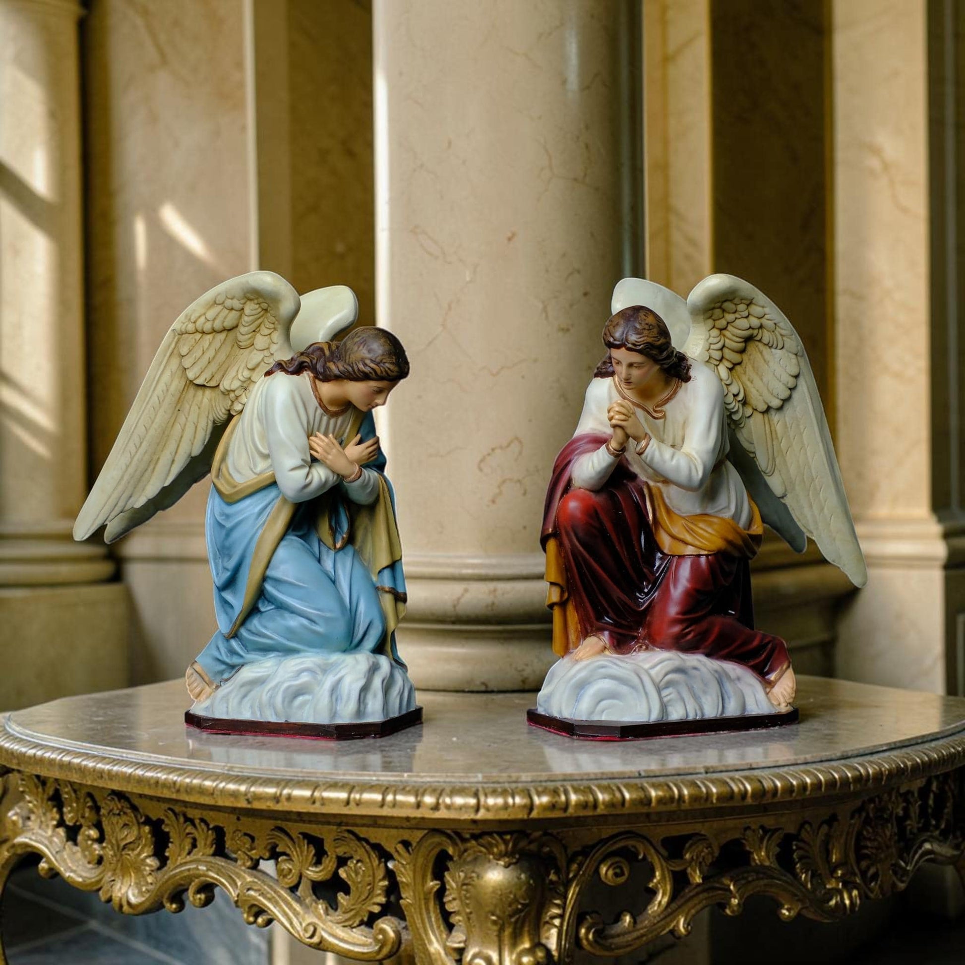 Pair of Kneeling Angel Statues Catholic Angel Figurines Prayer Altar Decor Religious Home Decor Christian Gift Church Display __etsy:8110039475