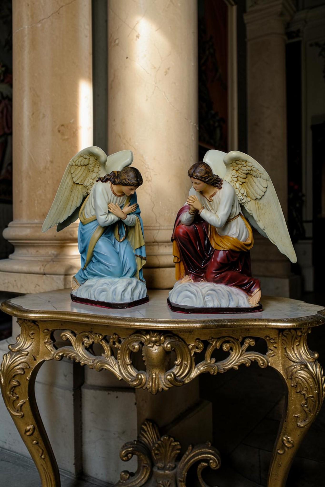 Pair of Kneeling Angel Statues Catholic Angel Figurines Prayer Altar Decor Religious Home Decor Christian Gift Church Display __etsy:8110048449