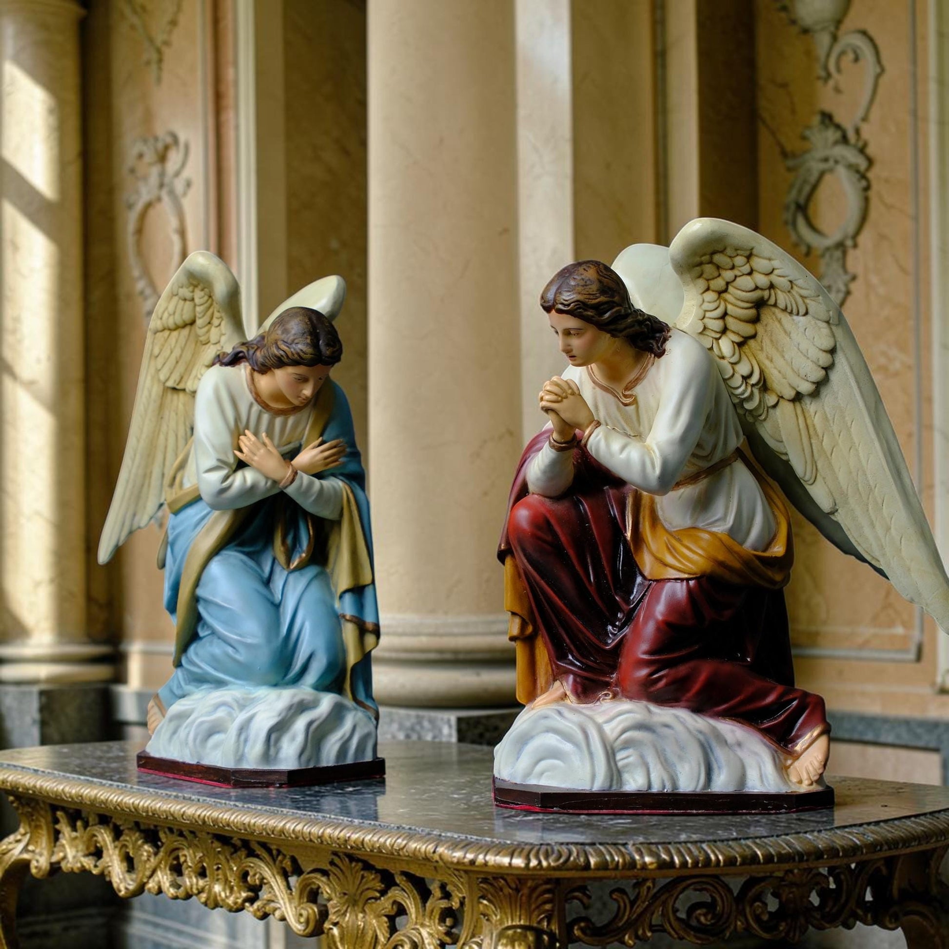 Pair of Kneeling Angel Statues Catholic Angel Figurines Prayer Altar Decor Religious Home Decor Christian Gift Church Display __etsy:8110040787