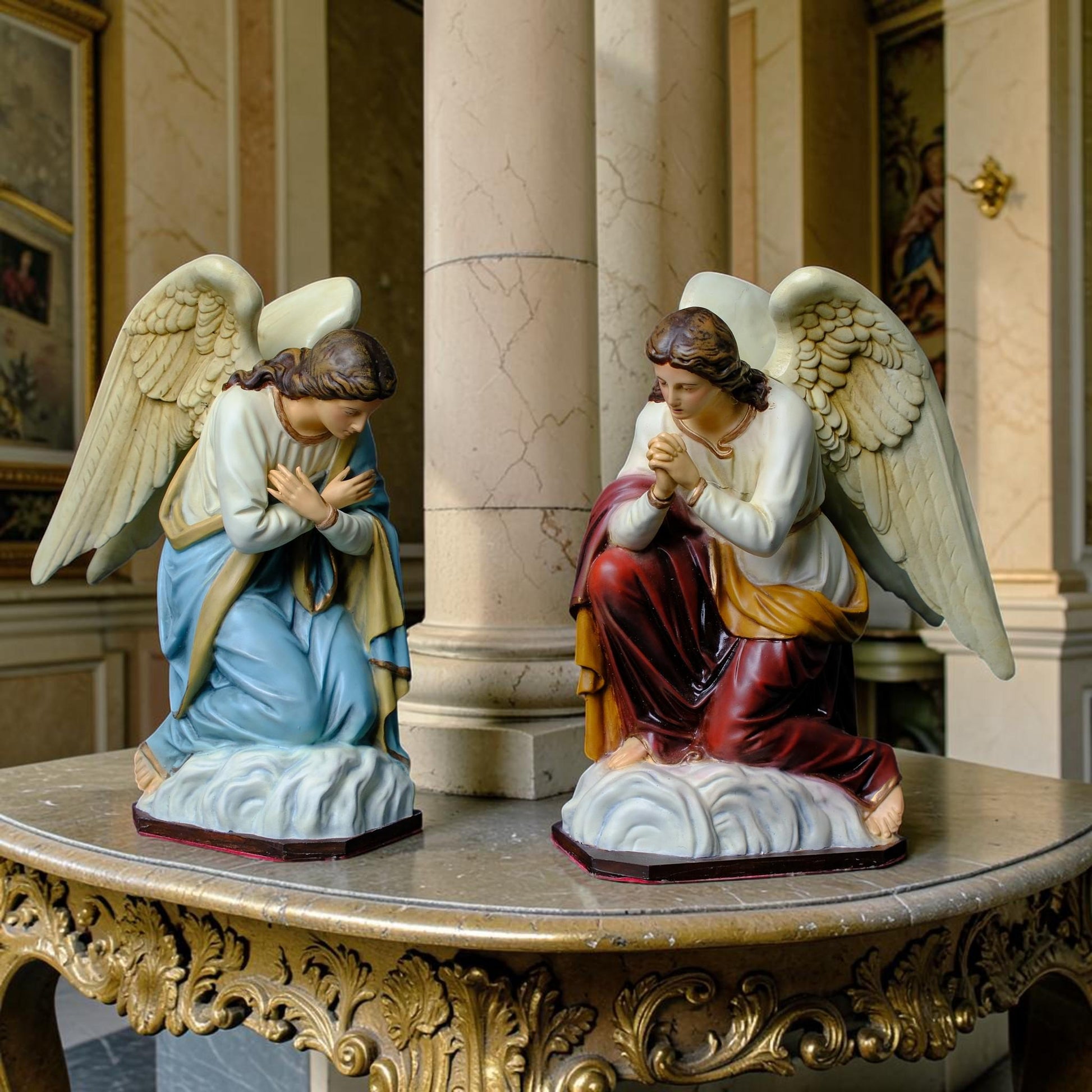 Pair of Kneeling Angel Statues Catholic Angel Figurines Prayer Altar Decor Religious Home Decor Christian Gift Church Display __etsy:8062126548