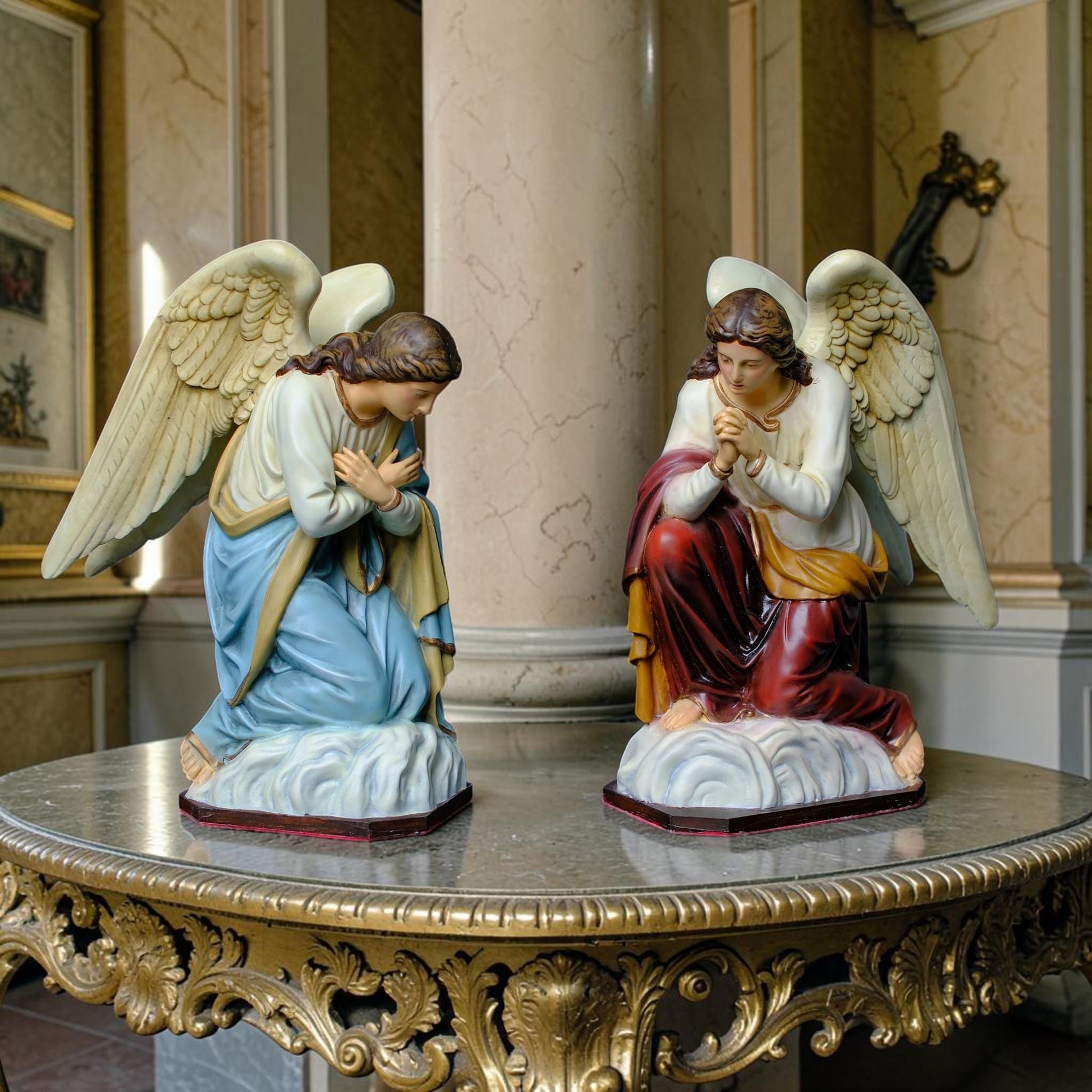 Pair of Kneeling Angel Statues Catholic Angel Figurines Prayer Altar Decor Religious Home Decor Christian Gift Church Display __etsy:8110040809