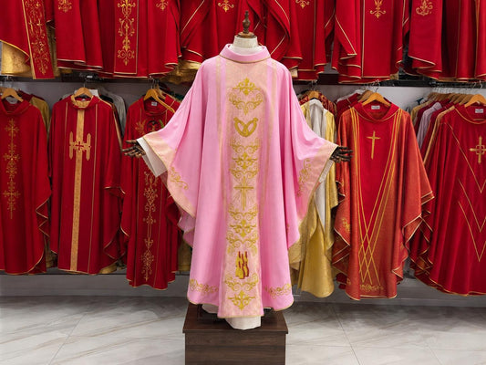 Pink Embroidered Chasuble Vestment: Custom Clergy Robe for Mass __etsy:8066020332
