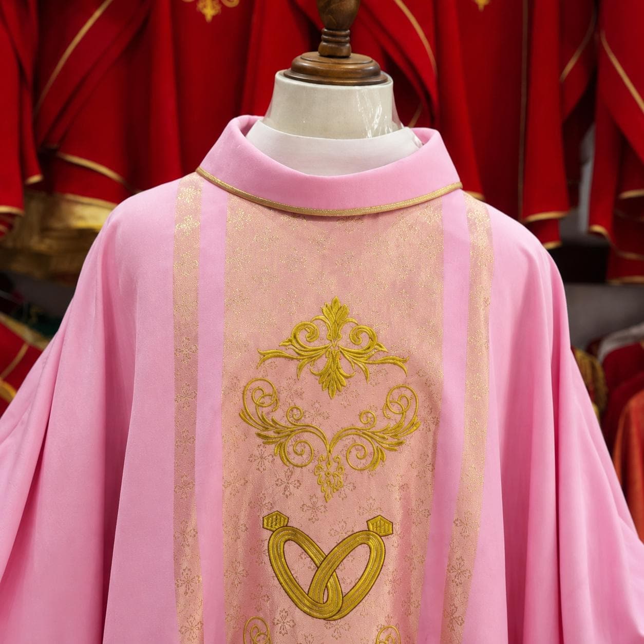 Pink Embroidered Chasuble Vestment: Custom Clergy Robe for Mass __etsy:8066020338