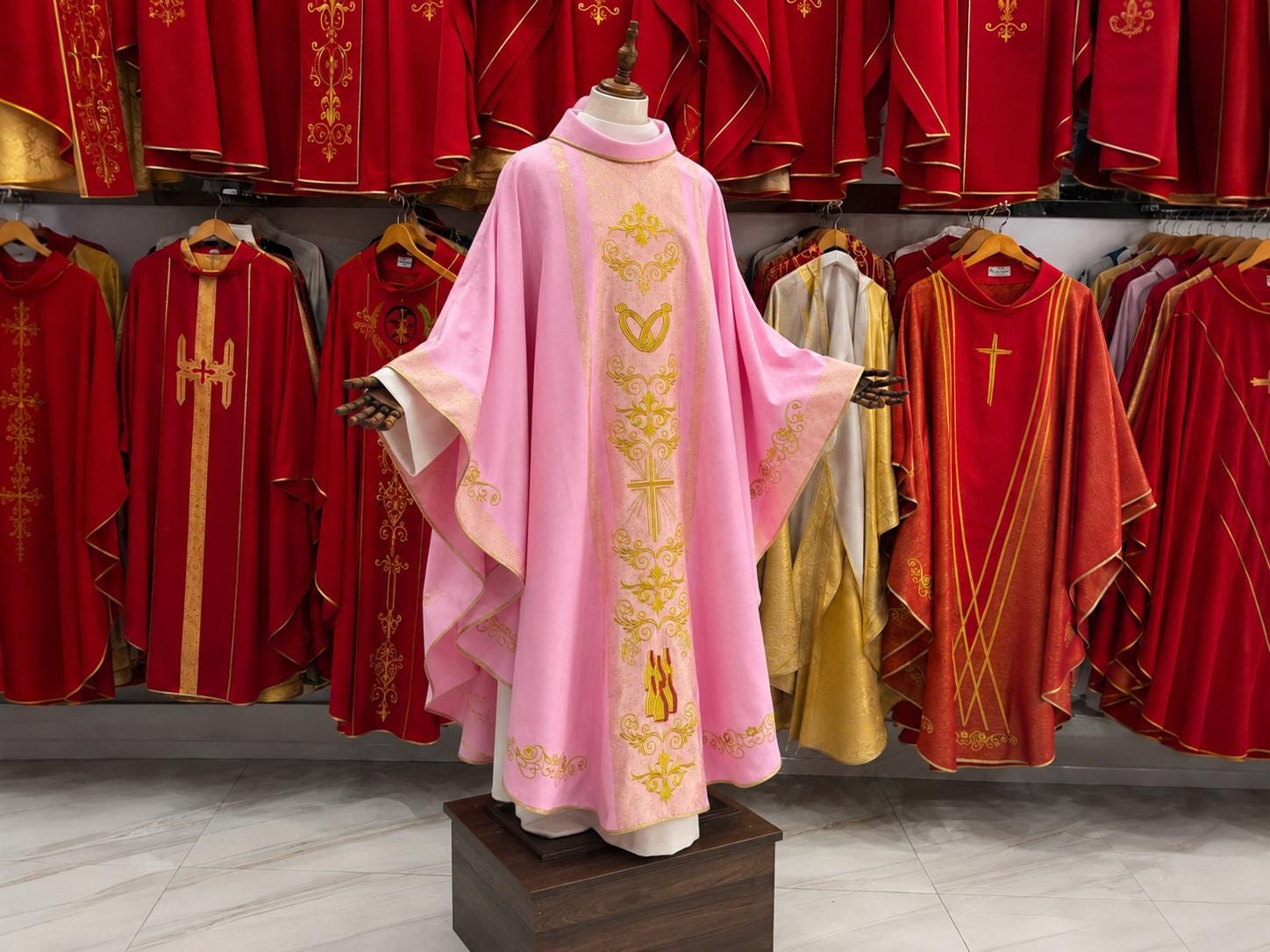Pink Embroidered Chasuble Vestment: Custom Clergy Robe for Mass __etsy:8066020326