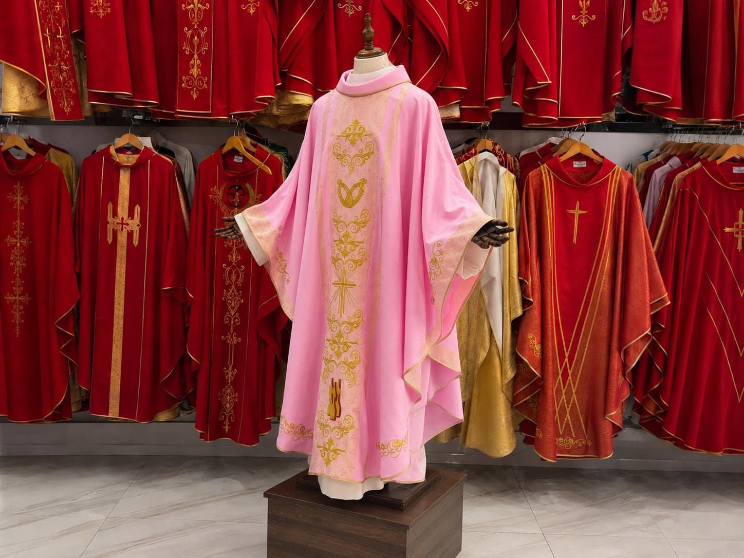 Pink Embroidered Chasuble Vestment: Custom Clergy Robe for Mass __etsy:8113937649