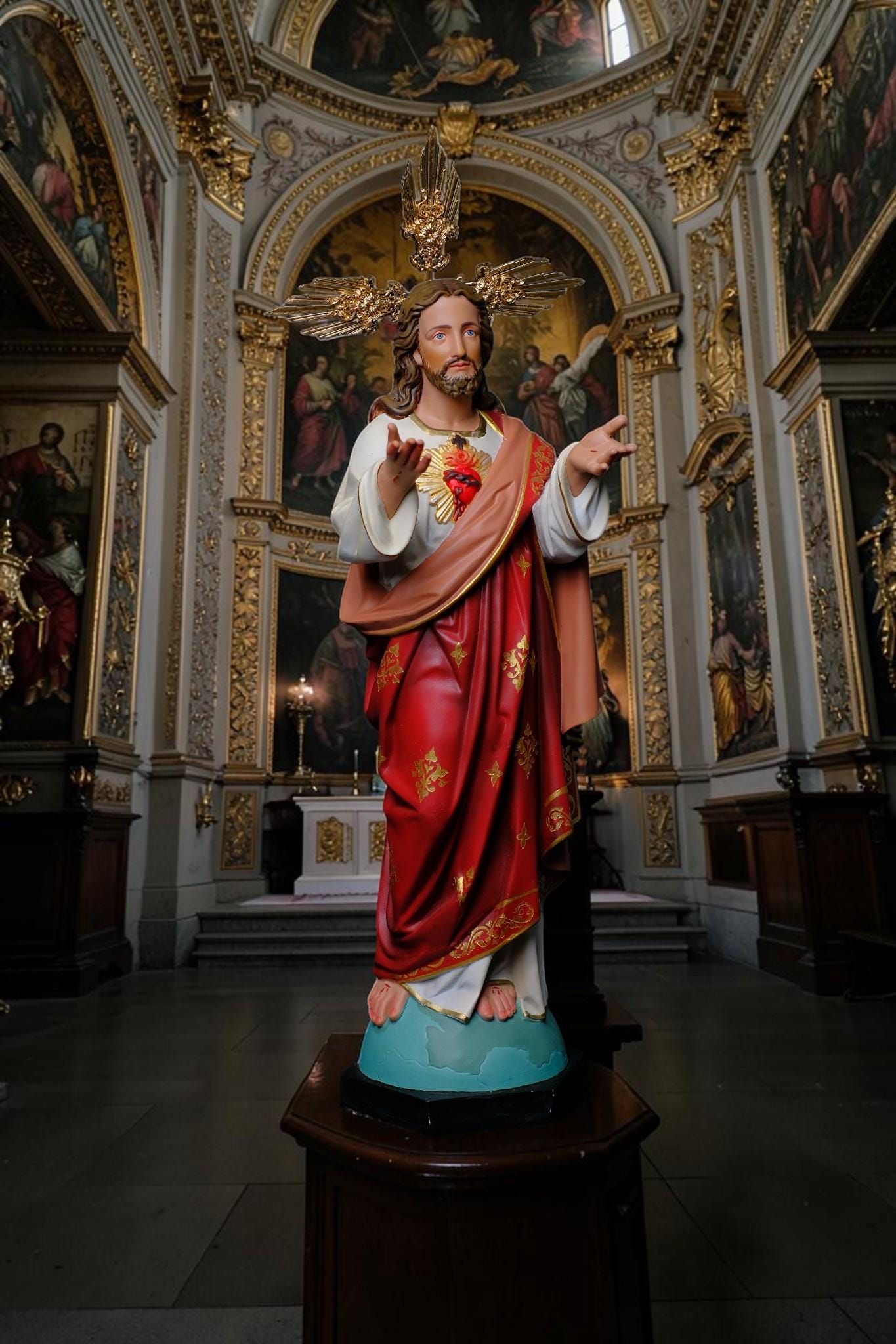 Sacred Heart of Jesus Statue 40cm Catholic Statue Handmade Religious Figurine Prayer Altar Decor Catholic Gift Home Shrine __etsy:8089208094
