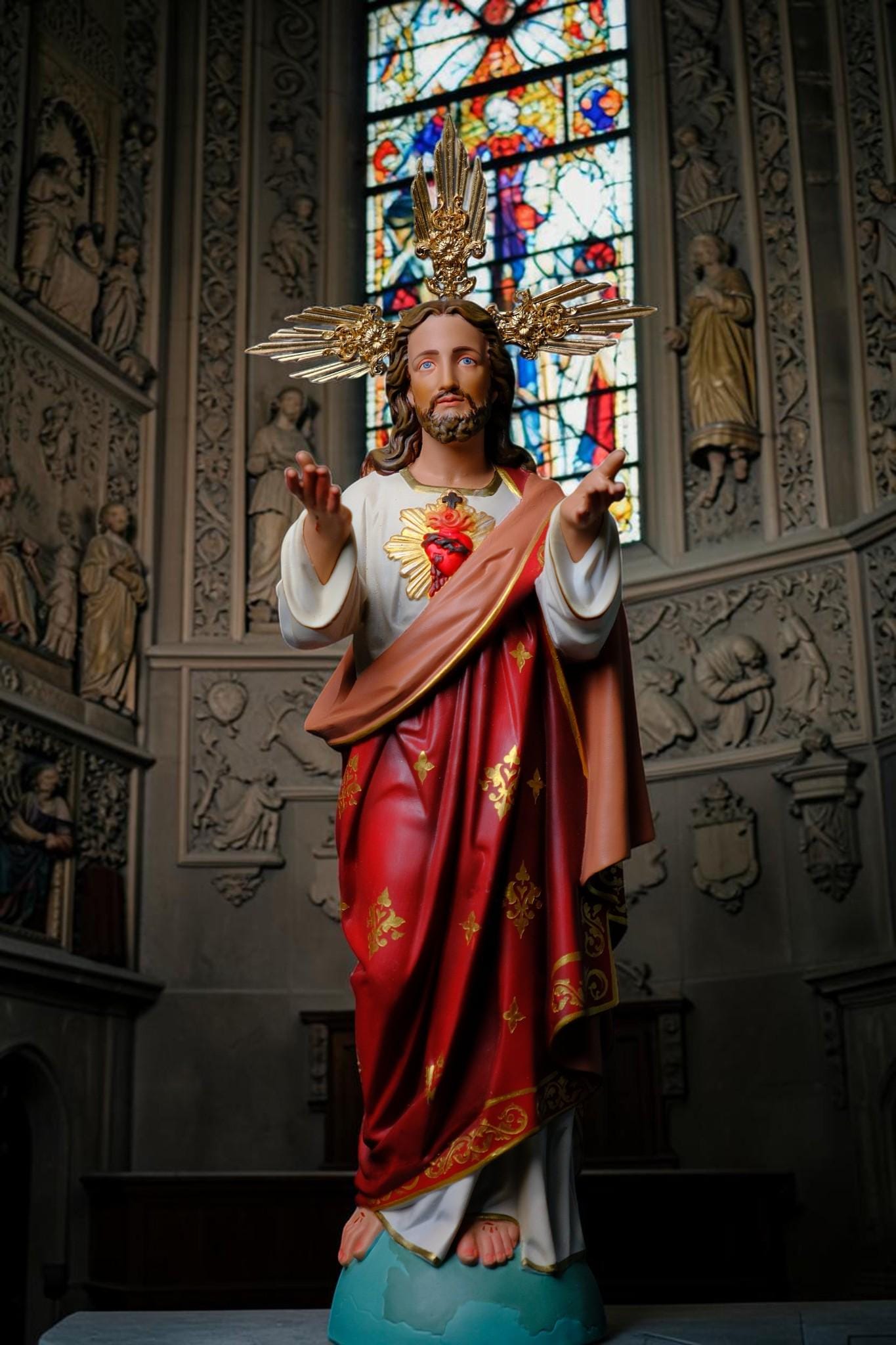 Sacred Heart of Jesus Statue 40cm Catholic Statue Handmade Religious Figurine Prayer Altar Decor Catholic Gift Home Shrine __etsy:8137121329