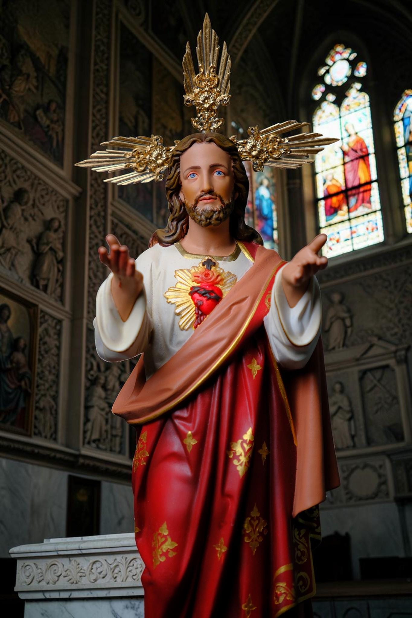 Sacred Heart of Jesus Statue 40cm Catholic Statue Handmade Religious Figurine Prayer Altar Decor Catholic Gift Home Shrine __etsy:8137121333