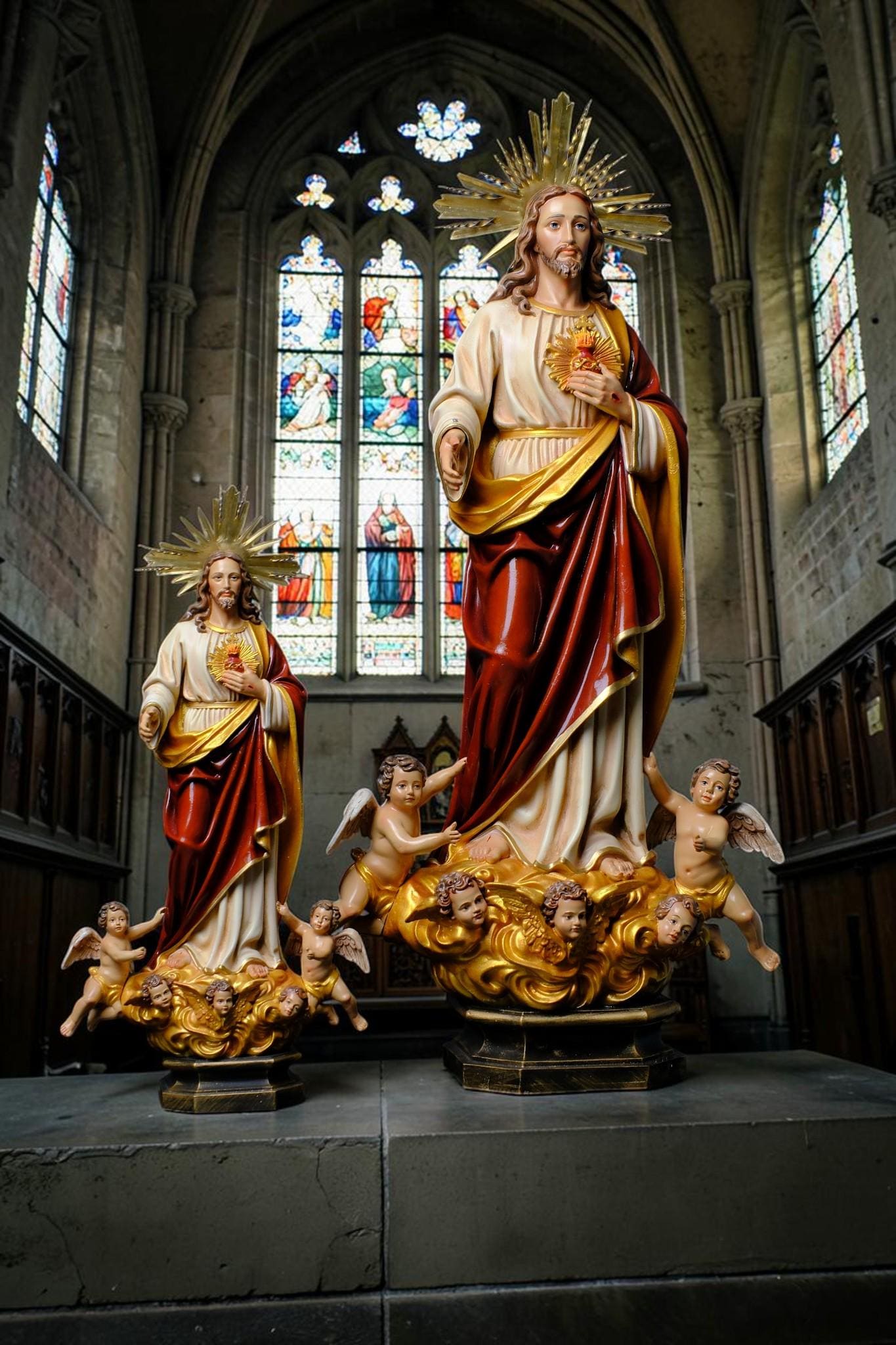 Sacred Heart of Jesus Statue with Angels, Handmade Catholic Statue, Religious Home Altar Decor, Christian Gift, 35cm 60cm __etsy:8162360616
