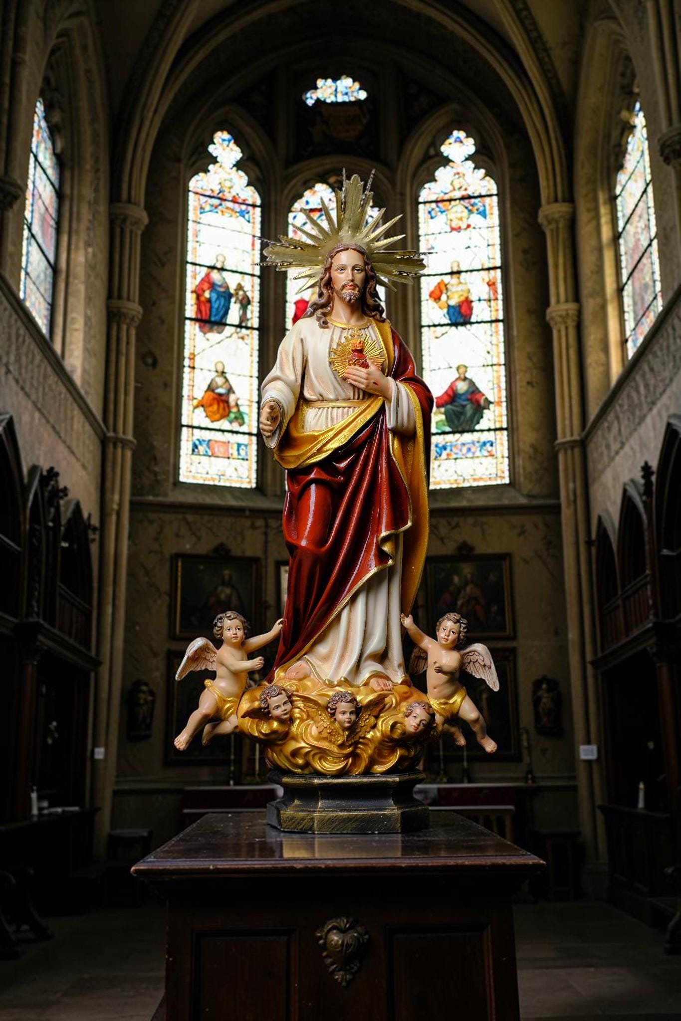Sacred Heart of Jesus Statue with Angels, Handmade Catholic Statue, Religious Home Altar Decor, Christian Gift, 35cm 60cm __etsy:8210256613