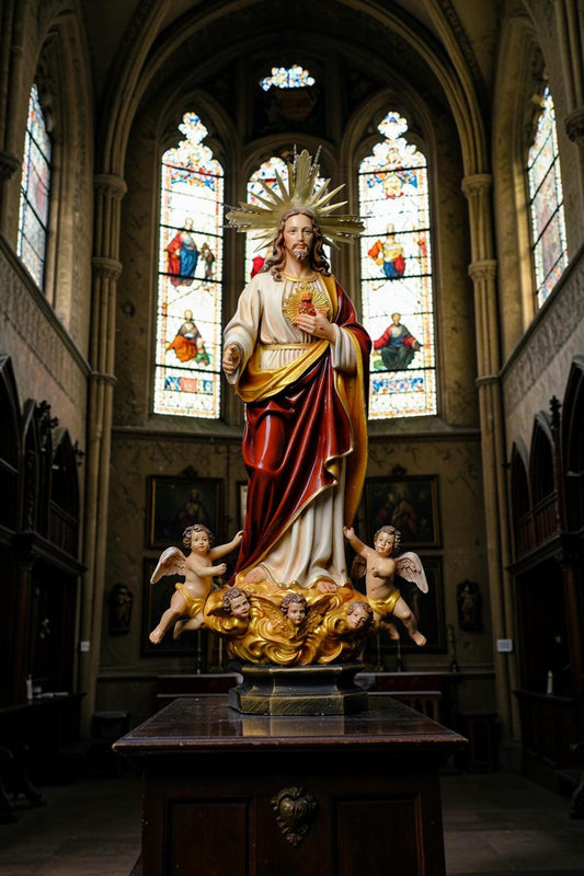 Sacred Heart of Jesus Statue with Angels, Handmade Catholic Statue, Religious Home Altar Decor, Christian Gift, 35cm 60cm __etsy:8210256613