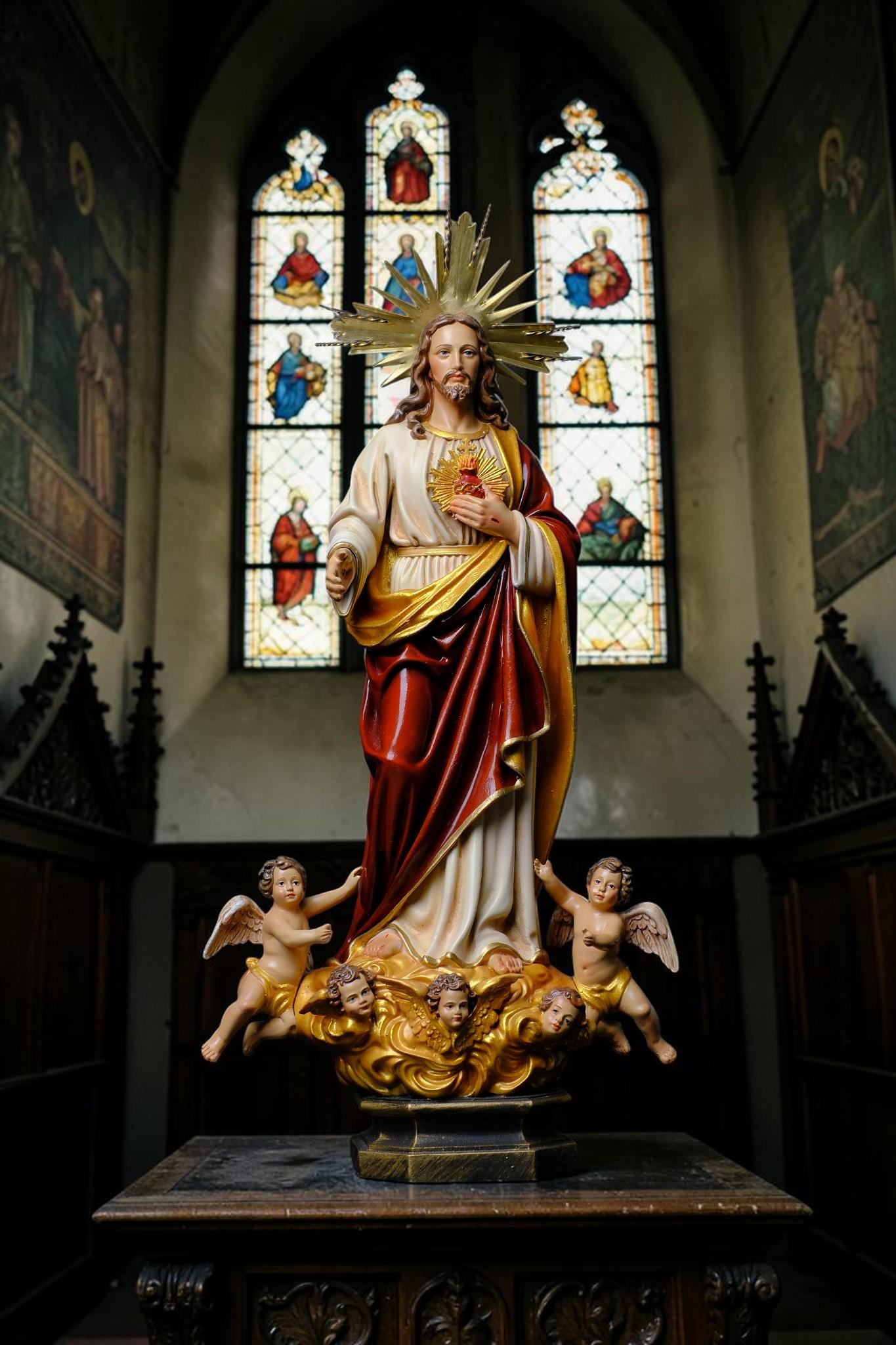 Sacred Heart of Jesus Statue with Angels, Handmade Catholic Statue, Religious Home Altar Decor, Christian Gift, 35cm 60cm __etsy:8162331462