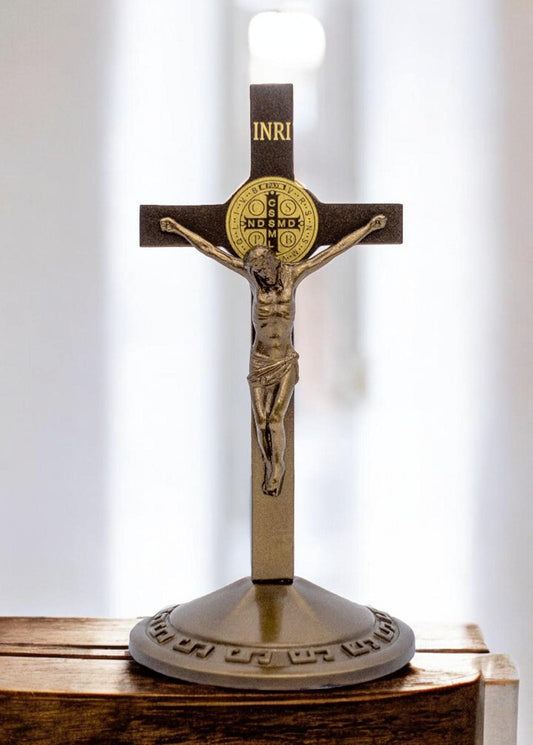 St Benedict Medal Crucifix | Catholic Home Altar Desk Decor (12cm)