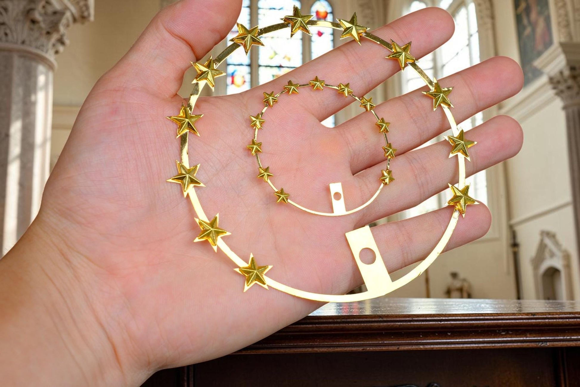12 Star Halo for Catholic Statues, Gold Plated Brass Halo, Virgin Mary Statue Halo, Replacement Halo for Religious Statues __etsy:8144575769