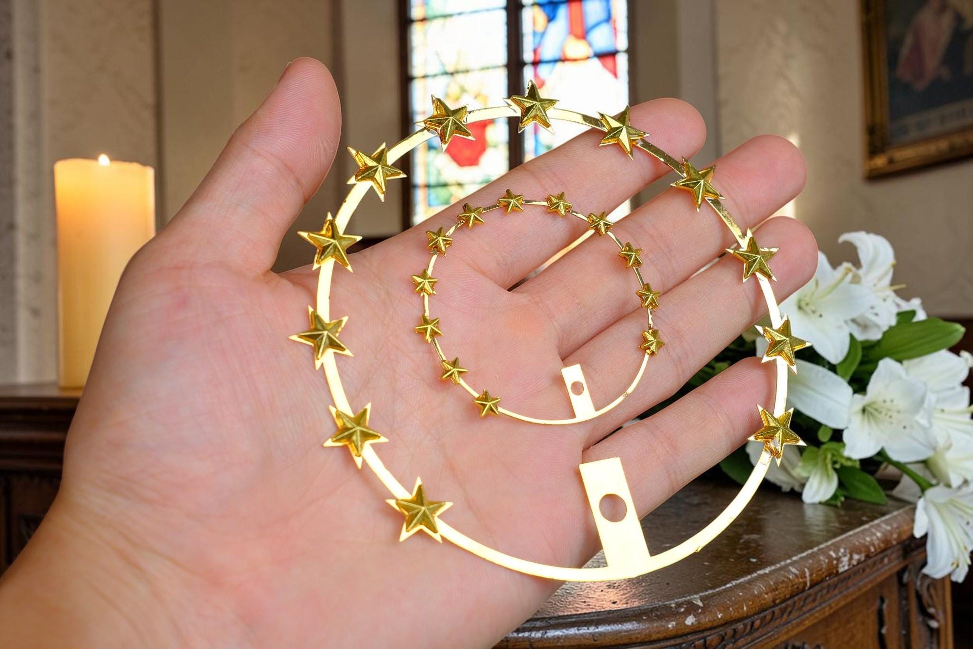 12 Star Halo for Catholic Statues, Gold Plated Brass Halo, Virgin Mary Statue Halo, Replacement Halo for Religious Statues __etsy:8096668552