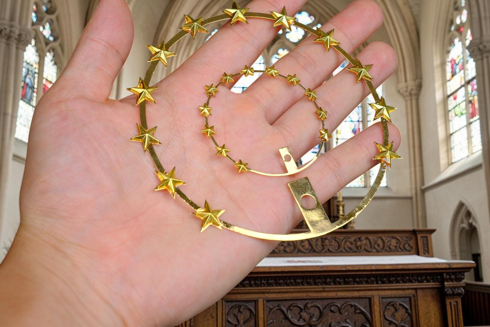 12 Star Halo for Catholic Statues, Gold Plated Brass Halo, Virgin Mary Statue Halo, Replacement Halo for Religious Statues __etsy:8144575803