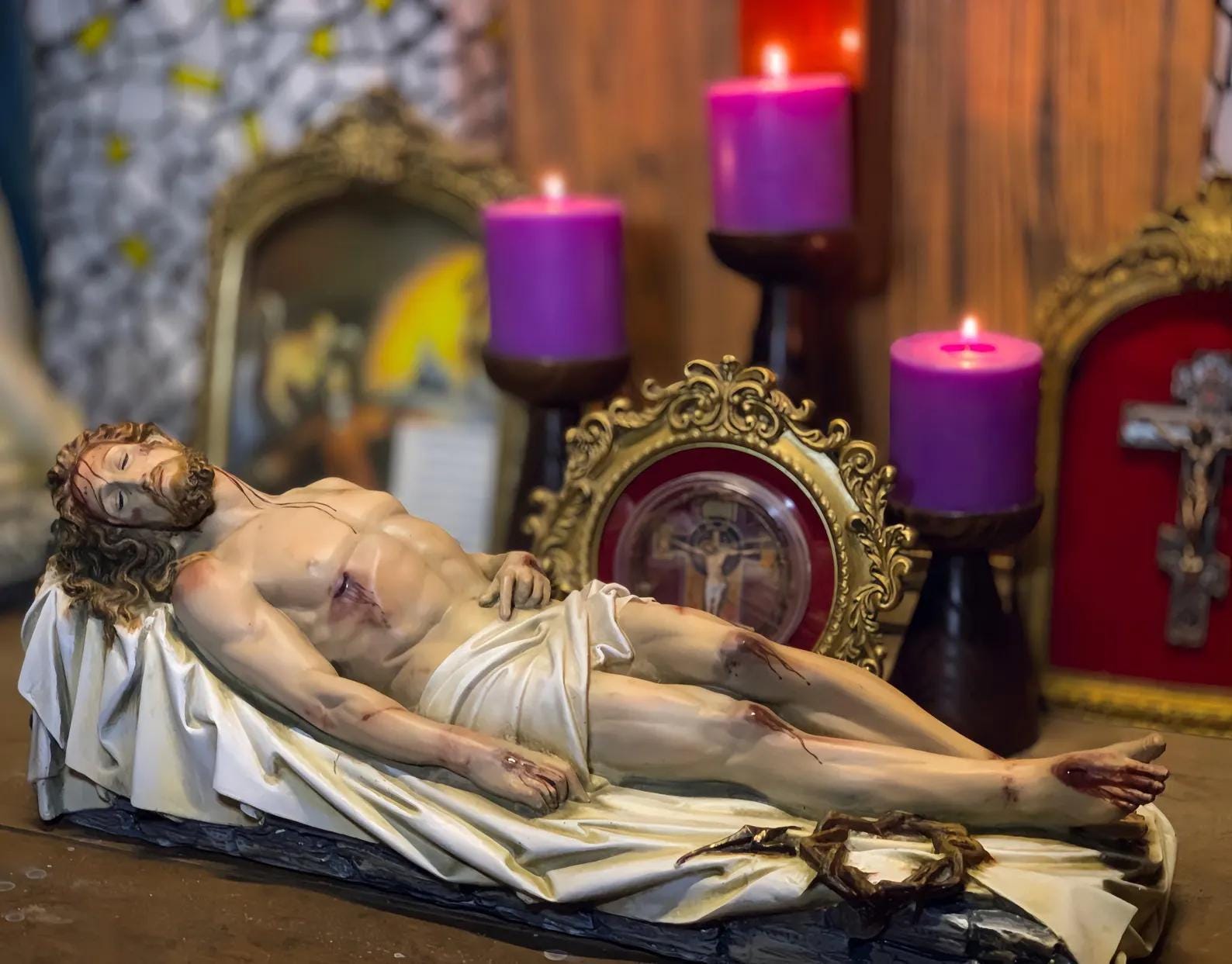 Handcrafted Jesus Entombment Statue: Antique-Style Catholic Figurine (etsy image id: 7041926660)