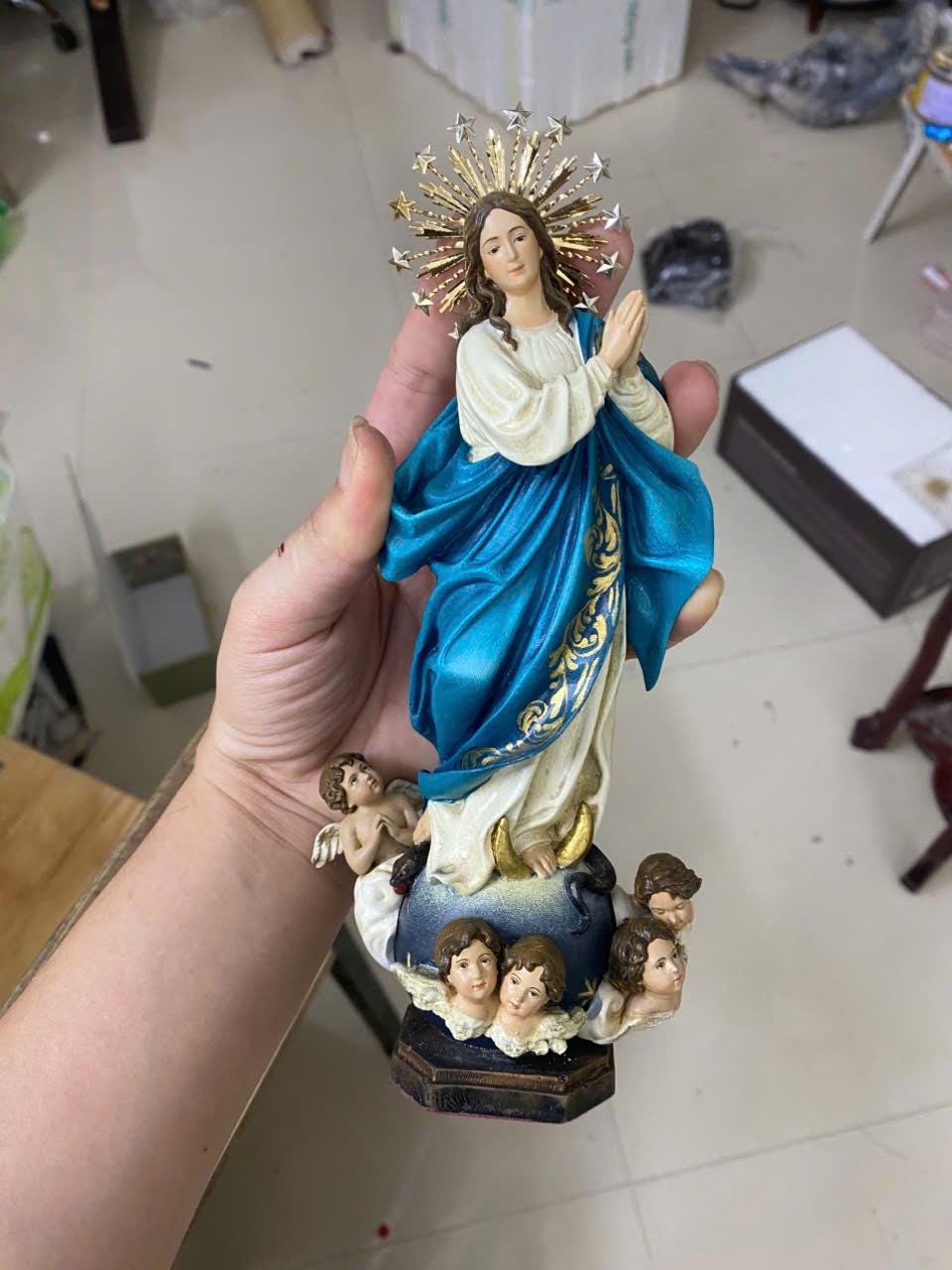 Handcrafted Virgin Mary Statue: Immaculate Conception, Gold Accents, Copper Crown __etsy:7050149164