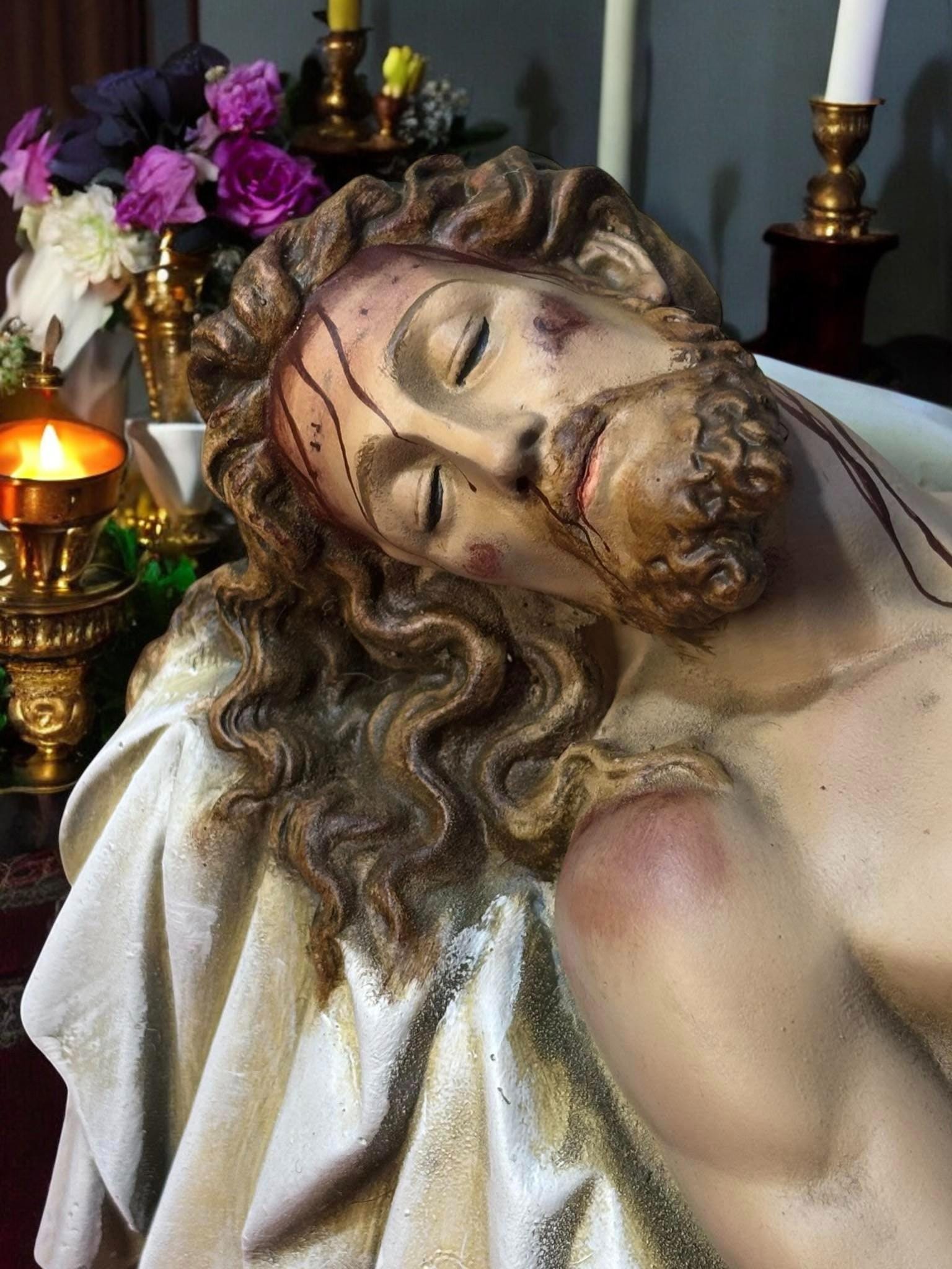Handcrafted Jesus Entombment Statue: Antique-Style Catholic Figurine (etsy image id: 7089902197)